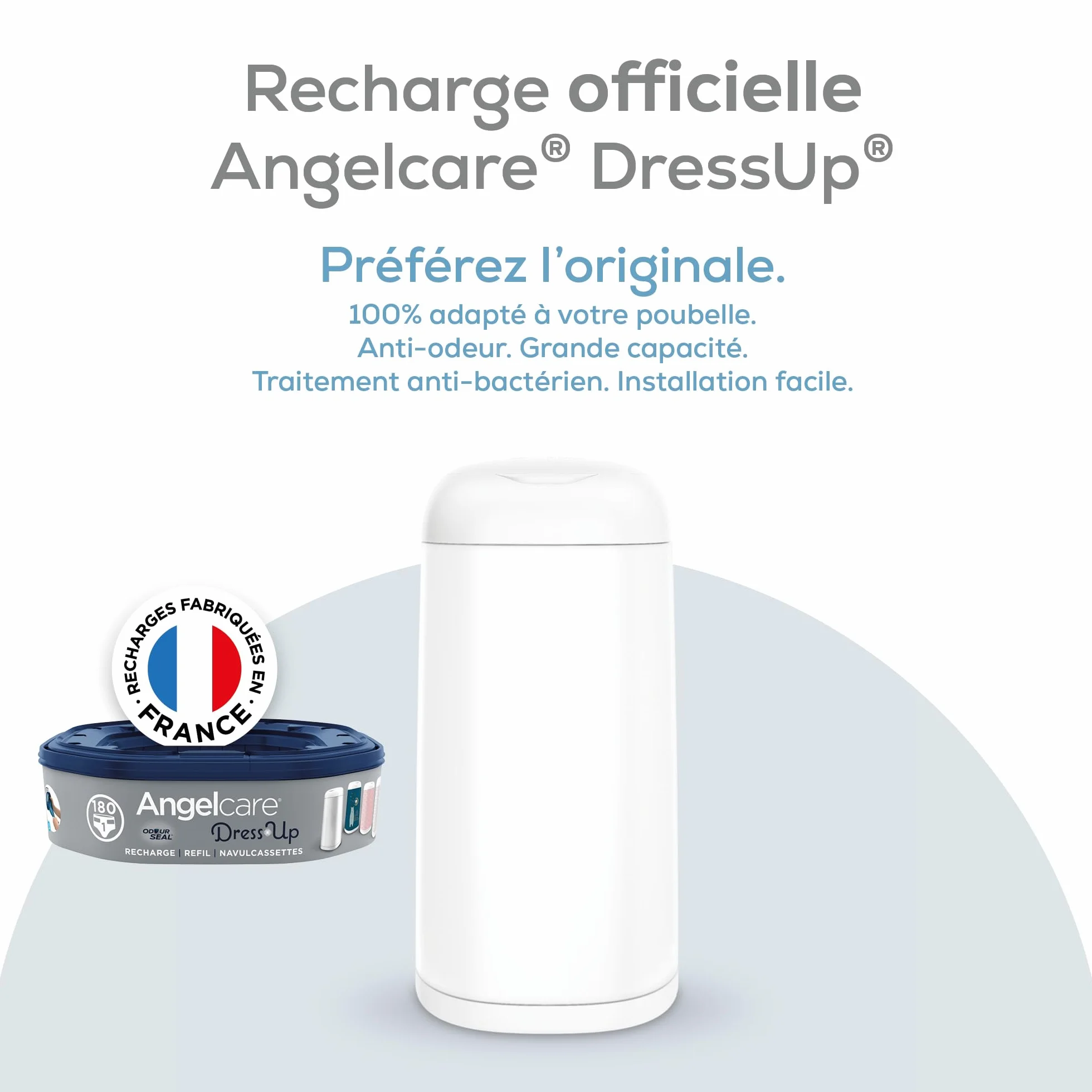 Angelcare Poubelle à Couches Octogonale Anti Odeur 3 Recharges Fabriqué en France