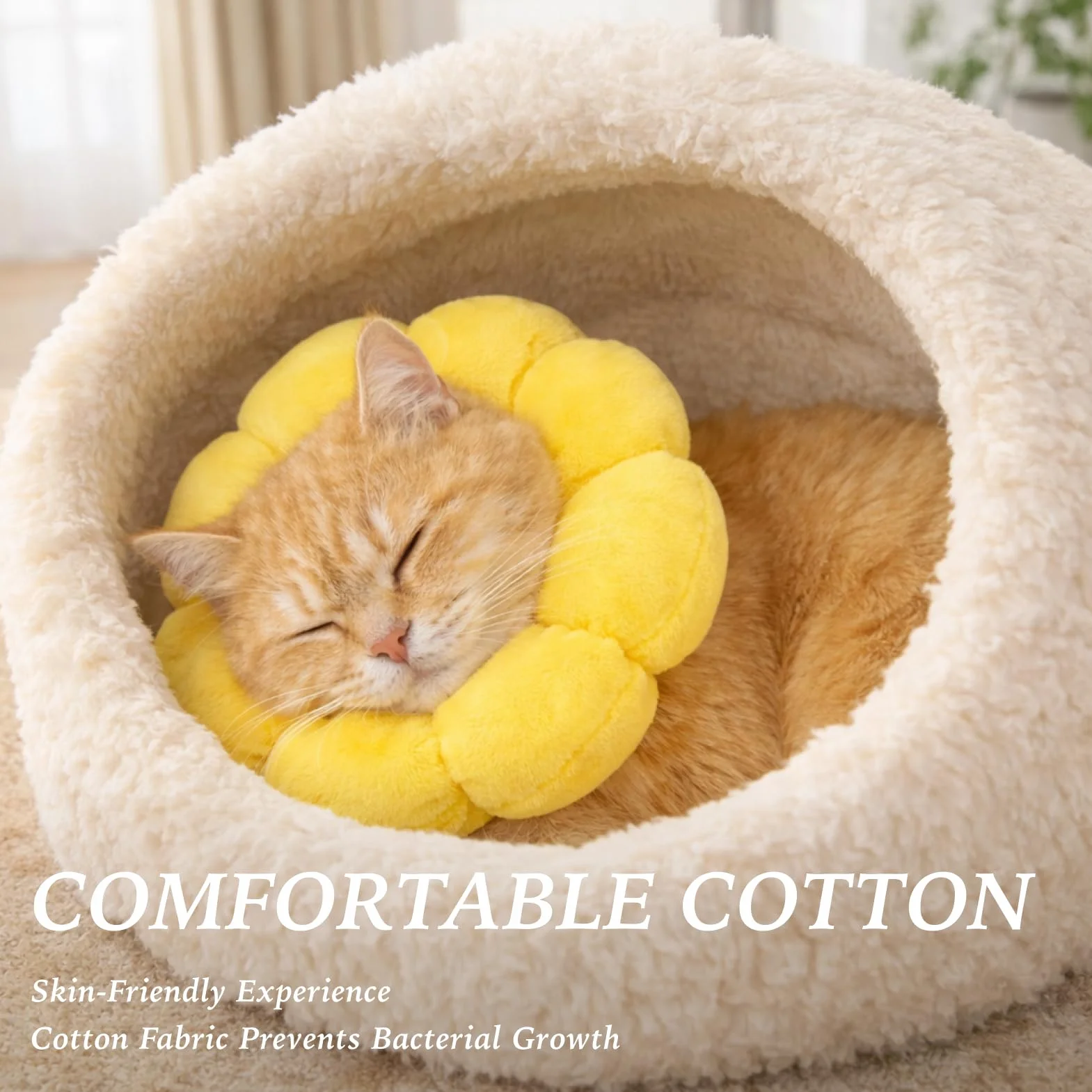 Collerette Anti-Léchage pour Chat Forme Tournesol Kit Décoration Élisabéthaine Réglable Confortable