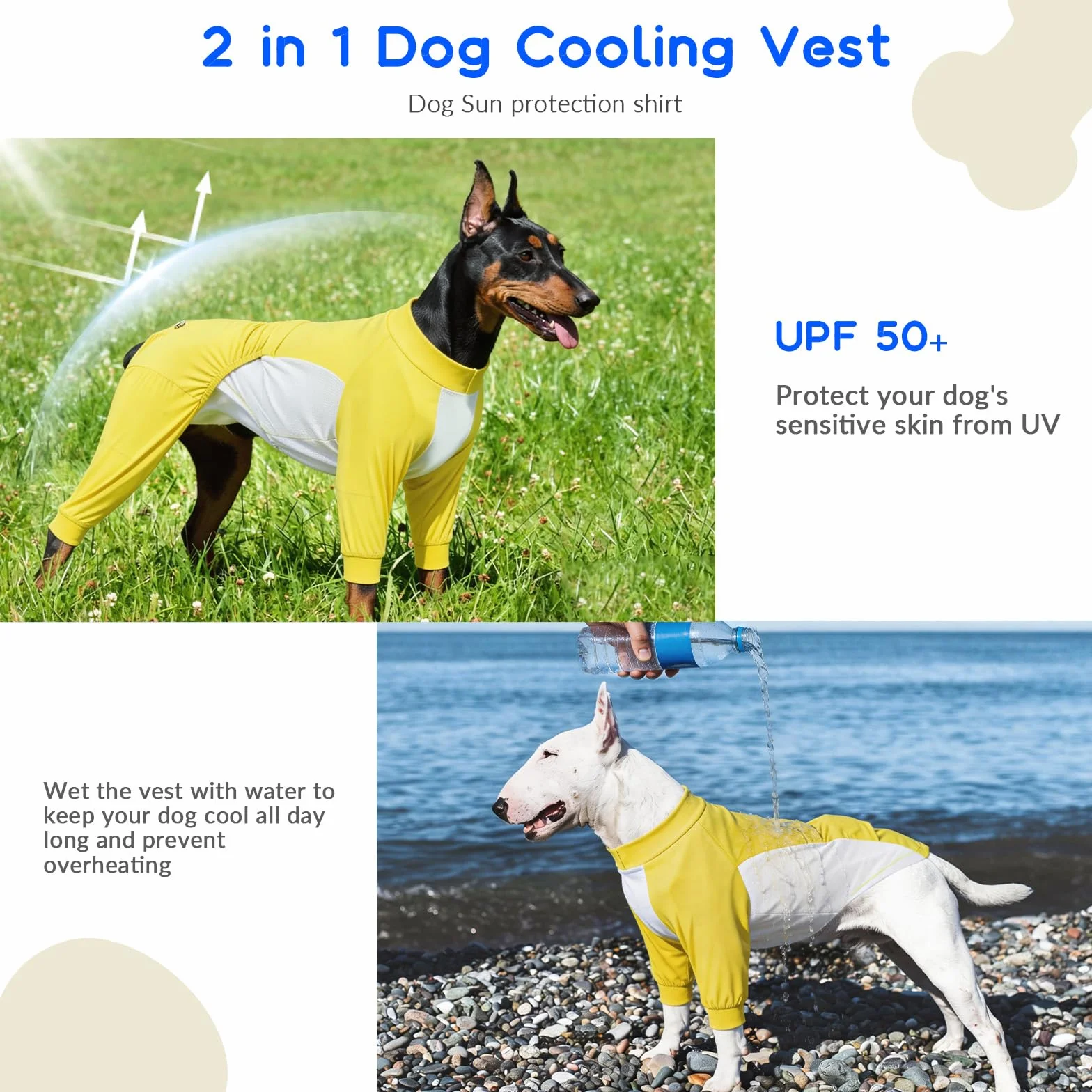 Veste de Refroidissement pour Chien Respirant Anti Lechage UV Jaune 3XL