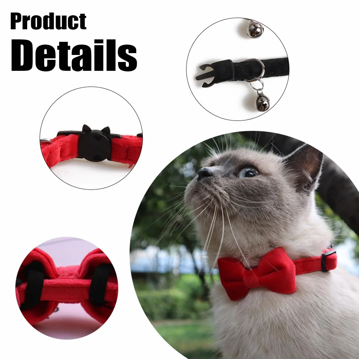 Colliers en Velours pour Chat avec Clochette et Nœud Papillon, LEEQ 2 Pièces Réglables pour Chat Chaton Petit Chiot