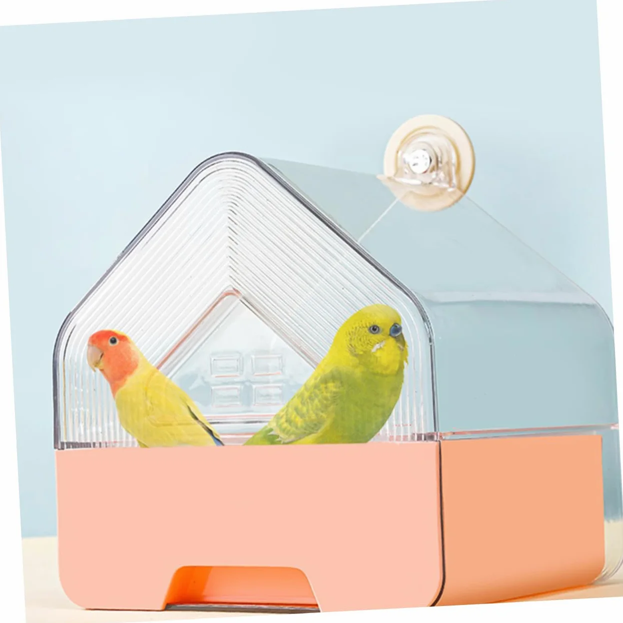 Sosoport Bain de Cage à Oiseaux avec Tiroir, Design Suspendu, 2 Pièces | Plastique, Rose et Jaune, pour Perruches et Calopsittes, Usage en Cage, Format Compact