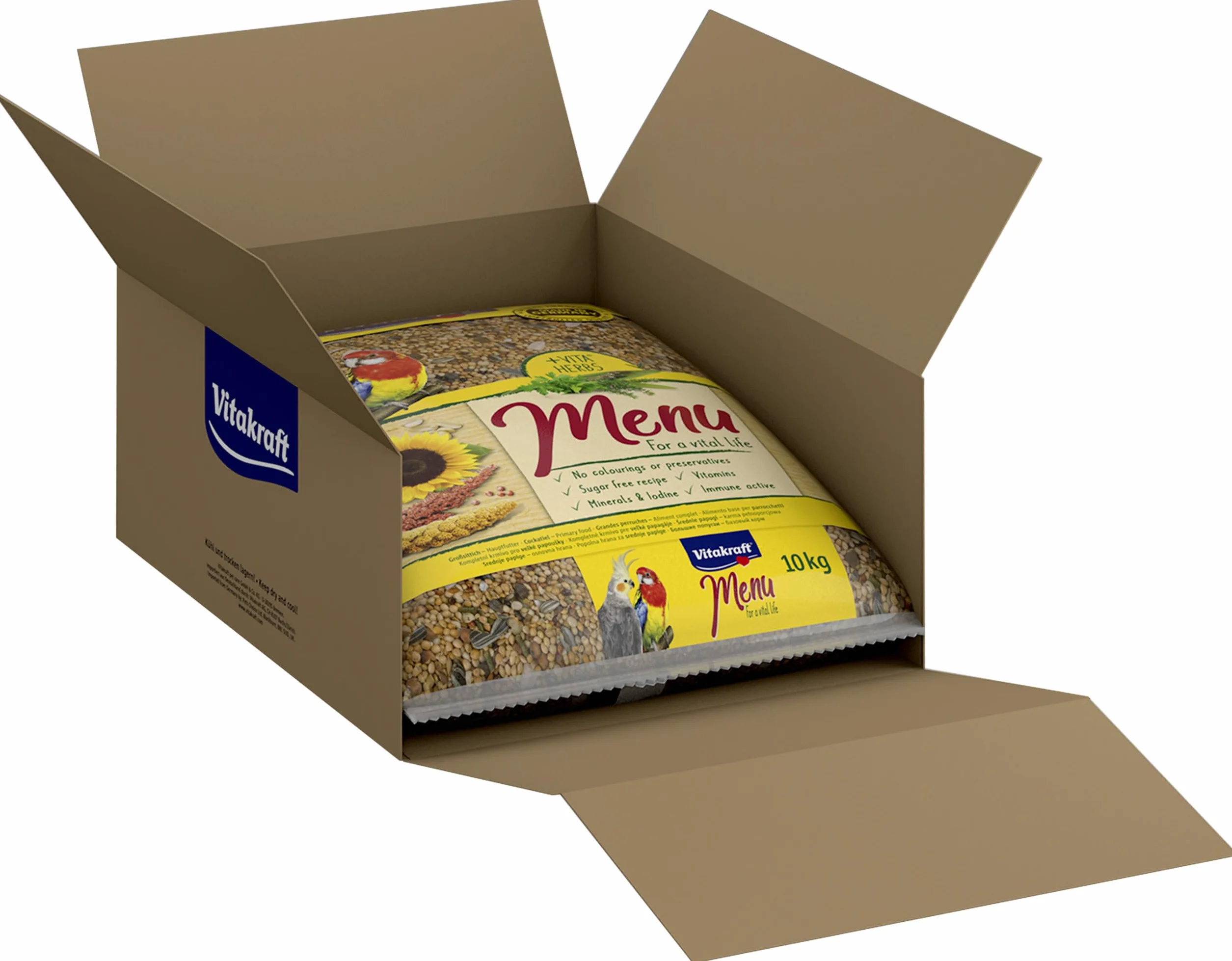 Vitakraft Menu 10 kg Nourriture Principale pour Grandes Perruches avec Vitamines et Complexe Immunitaire Actif