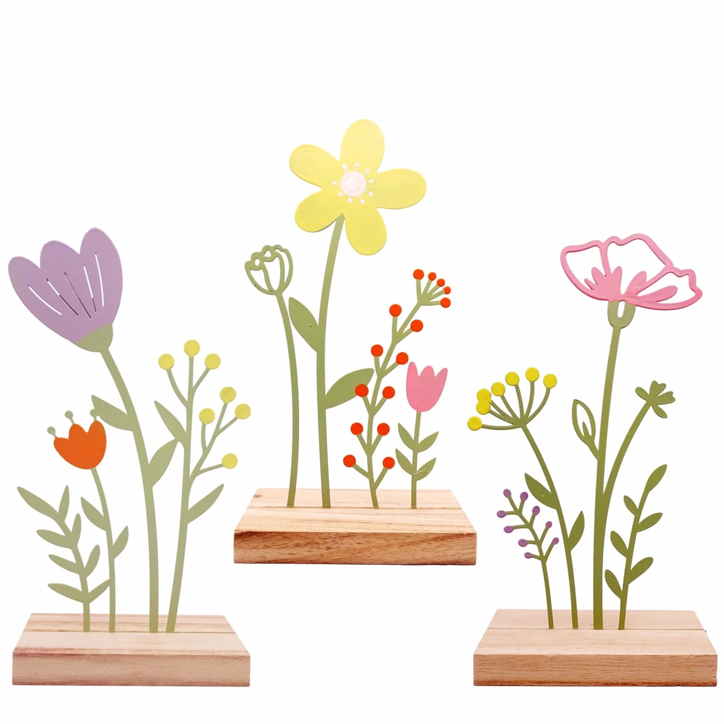Logbuch-Verlag Figurines Fleurs Métal MDF 12x6x23,5 cm Décoration Printemps Florale Rebord Fenêtre