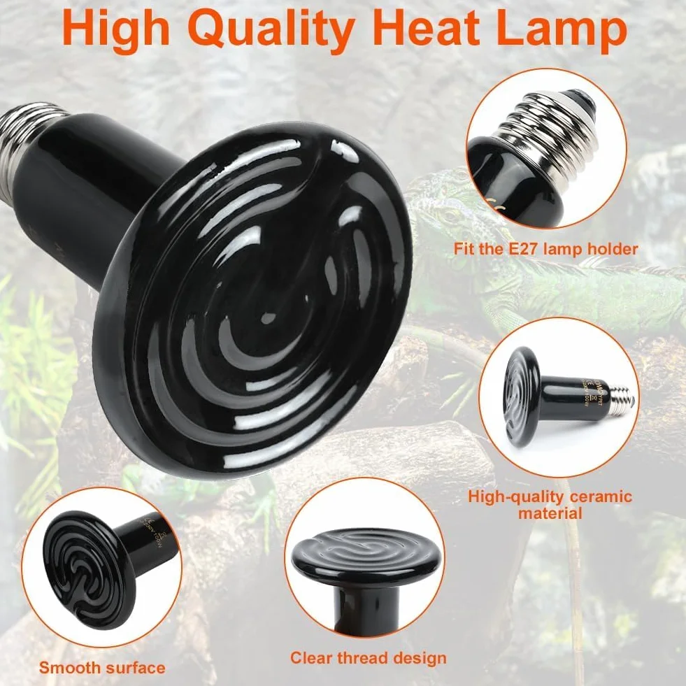 Ampoule Céramique Chauffante 220V 100W E27 Reptiles Noire Infrarouge