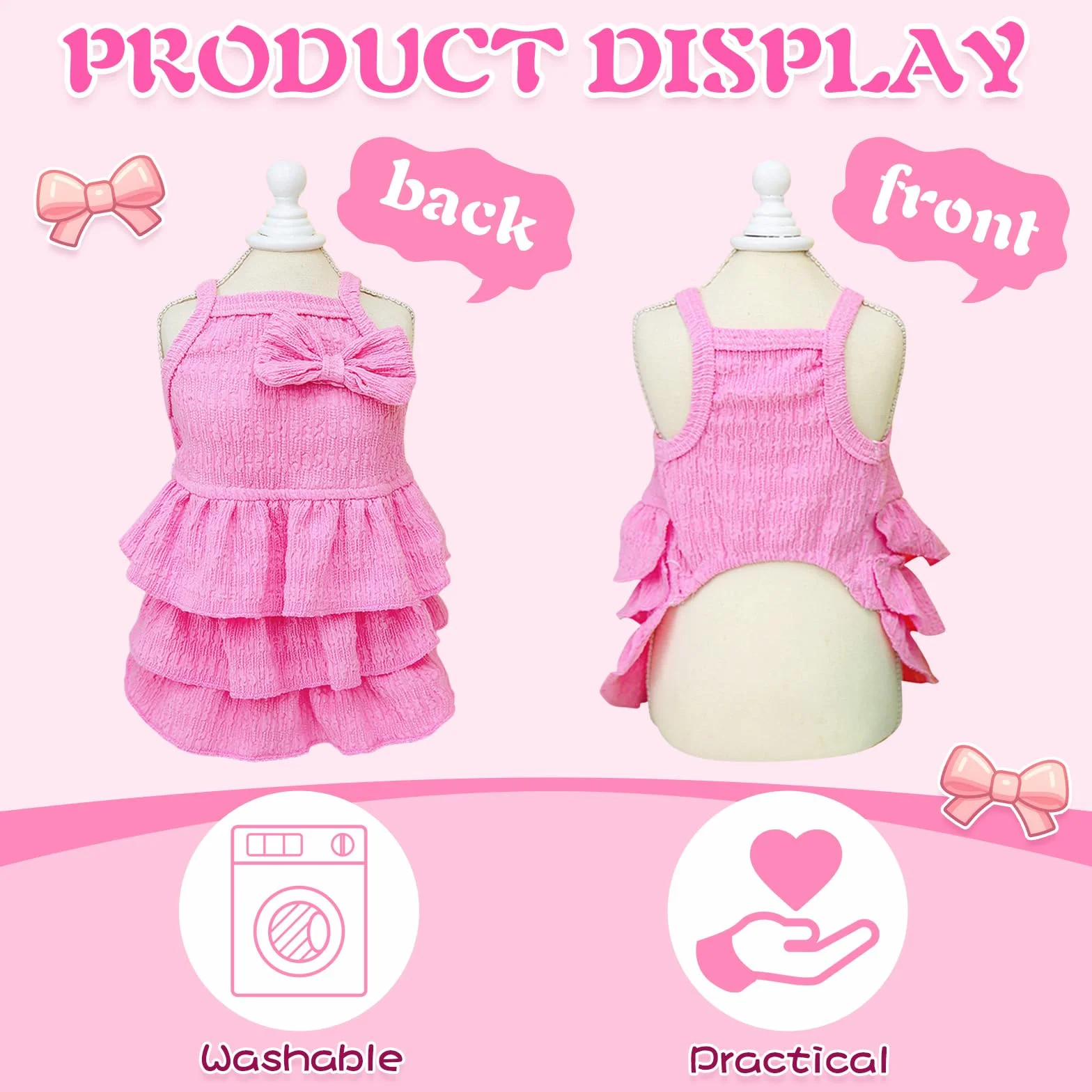Robe pour chien et chat petite taille – Robe gâteau plusieurs niveaux nœud – Vêtement été Yorkshire Chihuahua