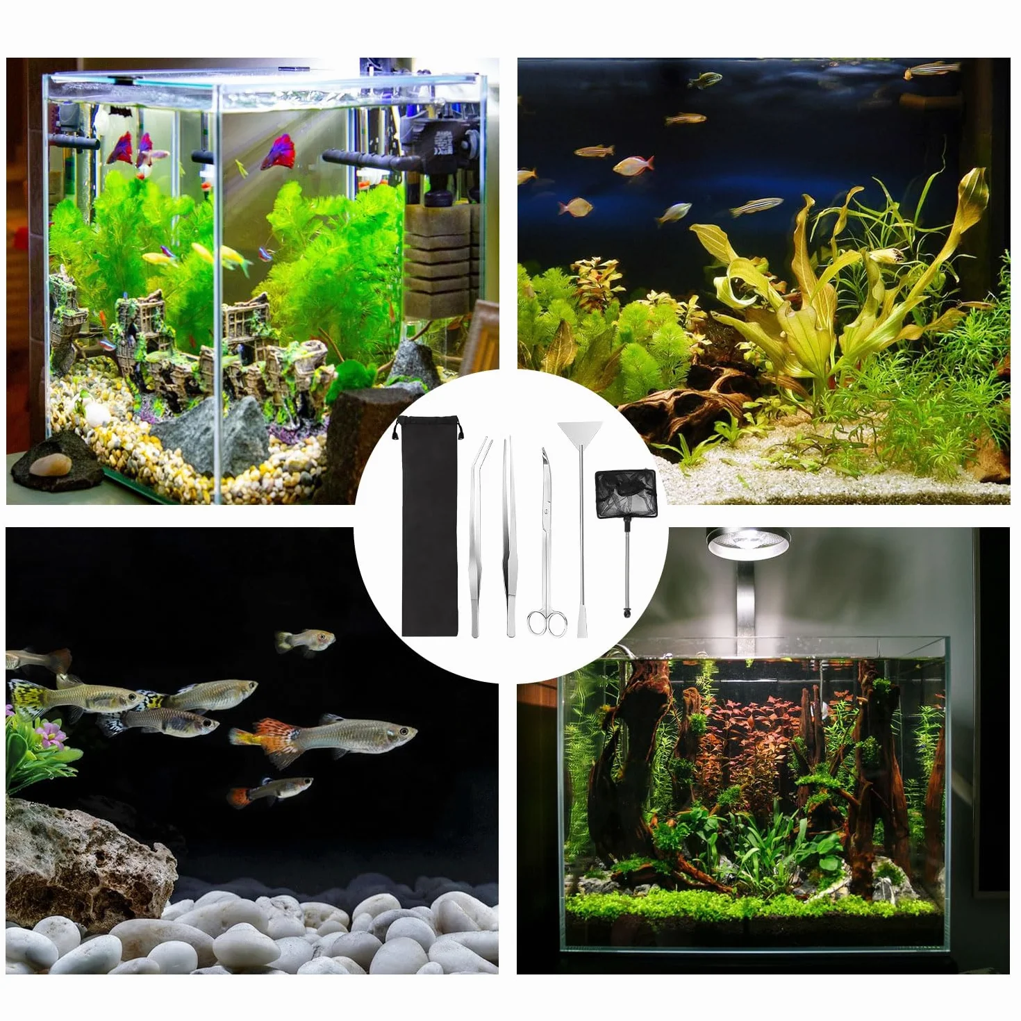 RYAN 4 Pièces Accessoires Aquarium Acier Inoxydable Kit Terrarium Plante Pinces Ciseaux Outils Set