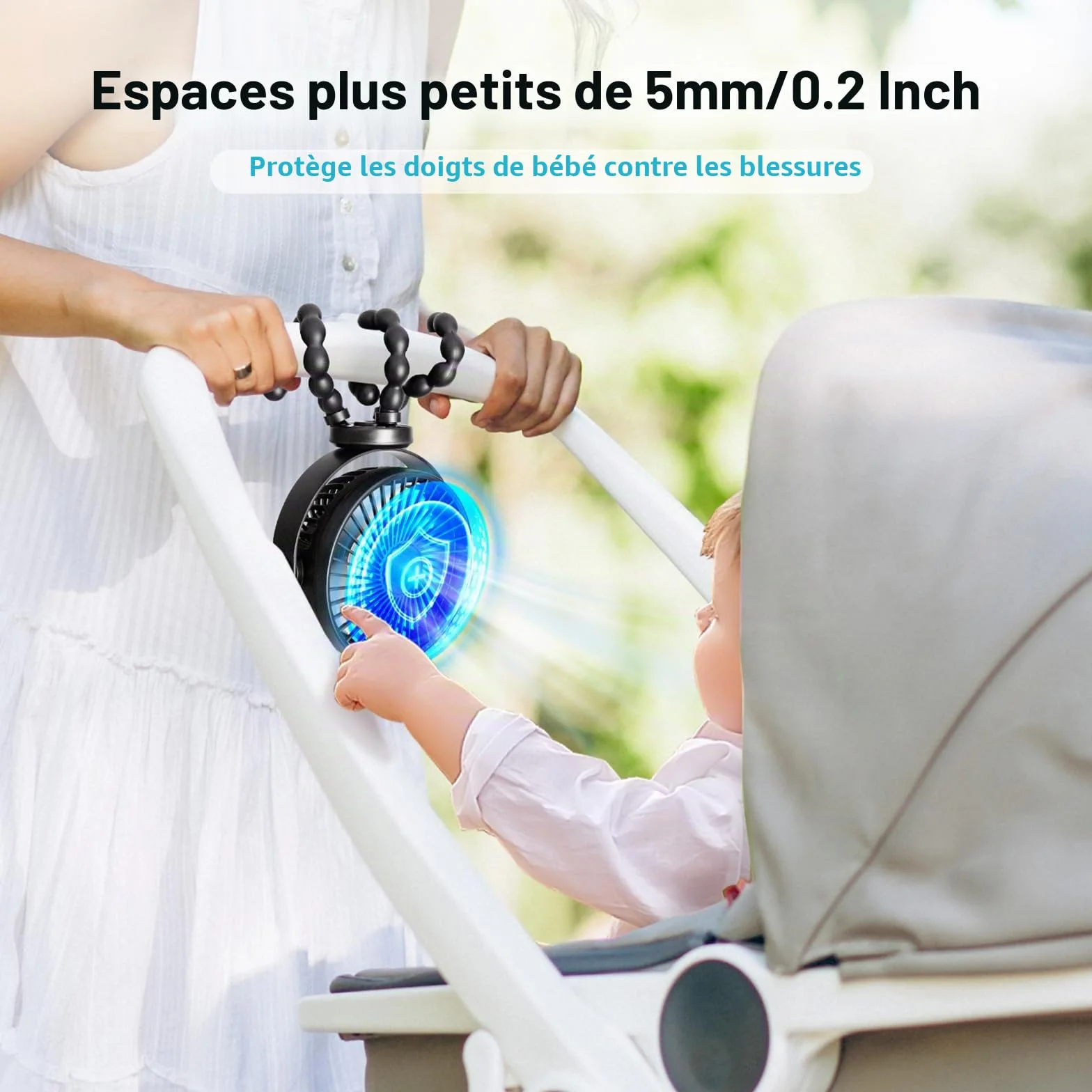 PaPaFboy Ventilateur de Poussette Bébé, Ventilateur Portable Rechargeable 20H 3 Vitesses, USB Silencieux Rotatif 360°, Baby Fan