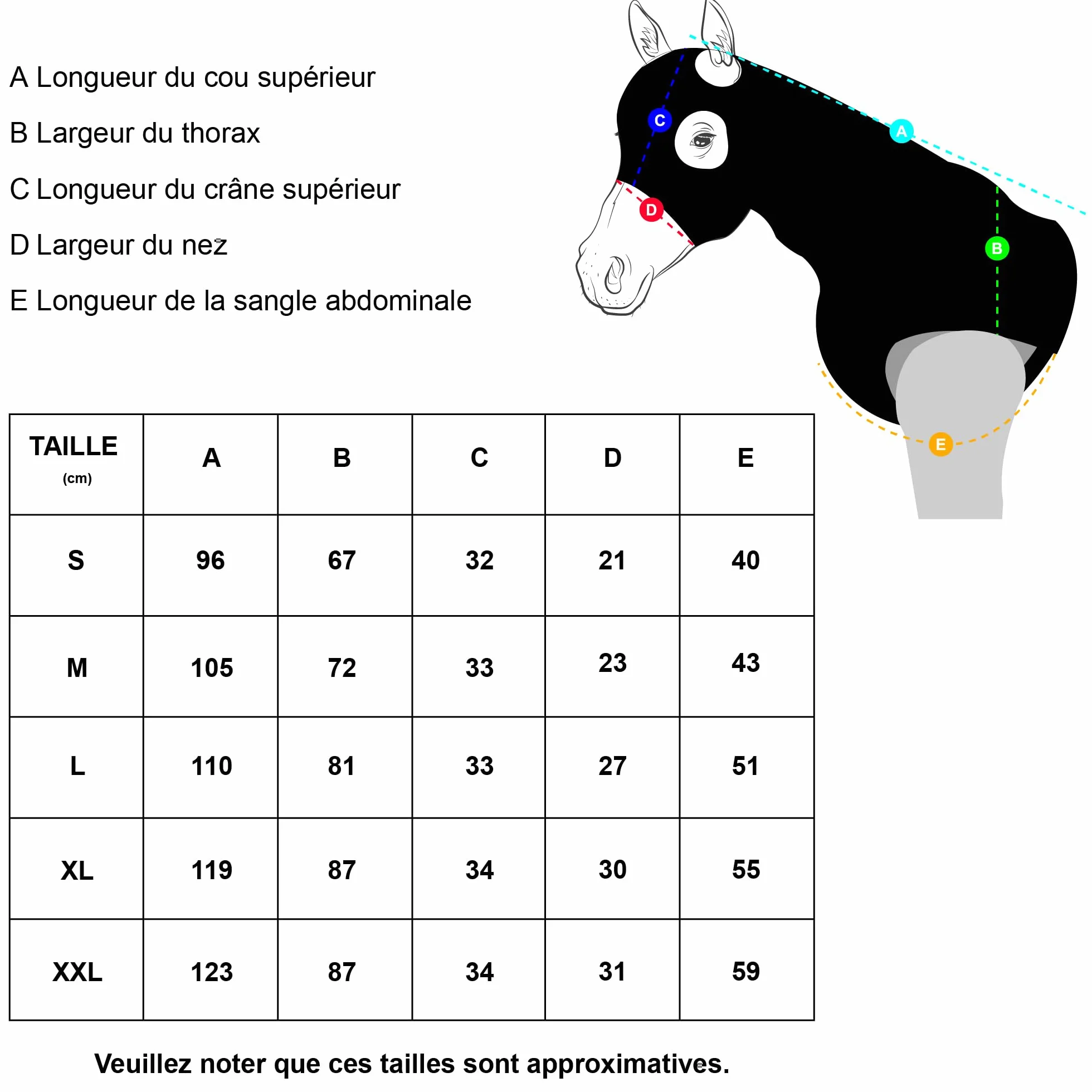 Cagoule Élastique Cheval avec Fermeture Éclair Noir Medium
