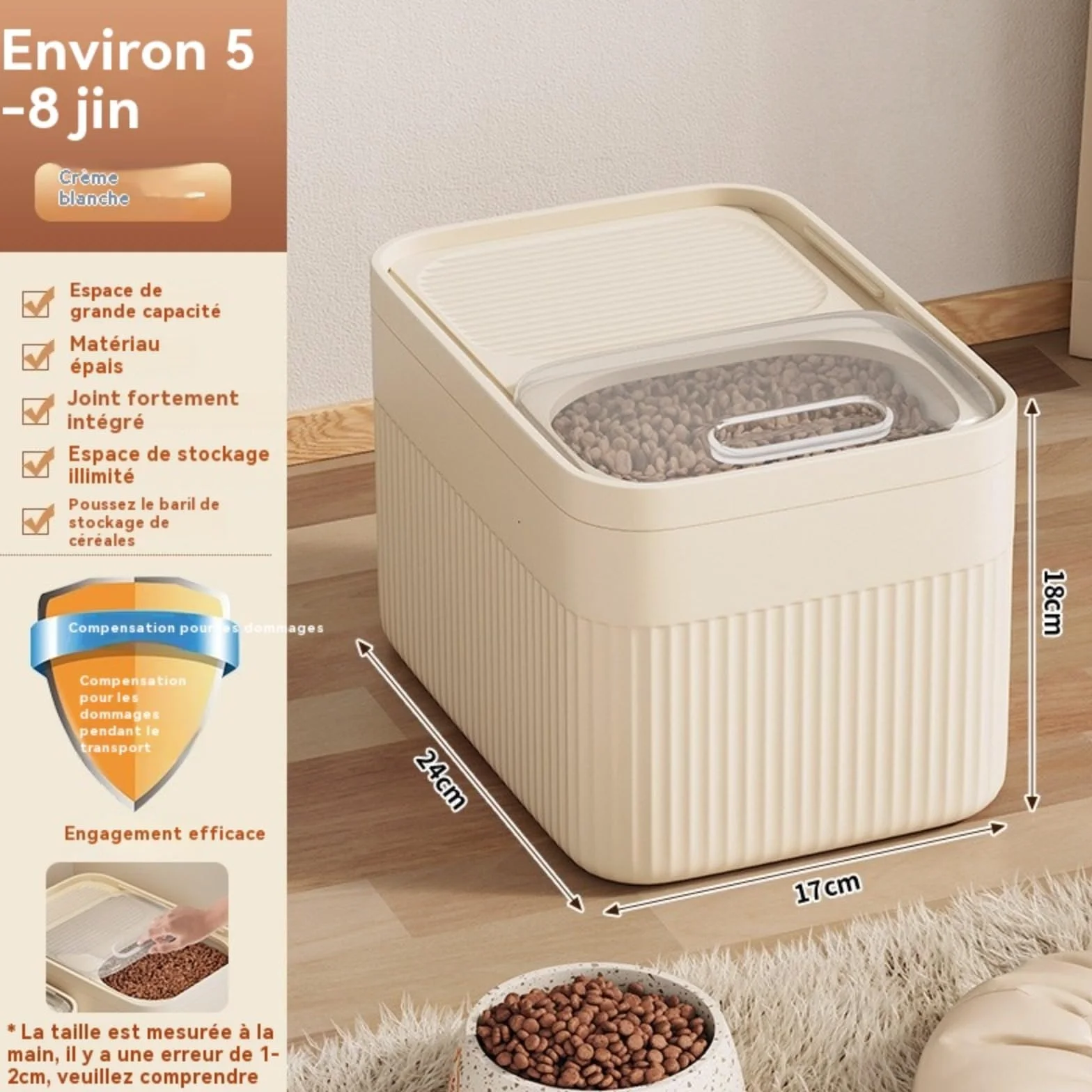 Récipient hermétique de stockage d'aliments pour animaux domestiques, jusqu'à 13,6 kg, pour chien, chat et autres aliments pour animaux de compagnie avec tasse à mesurer, seau de rangement (Avectasse)