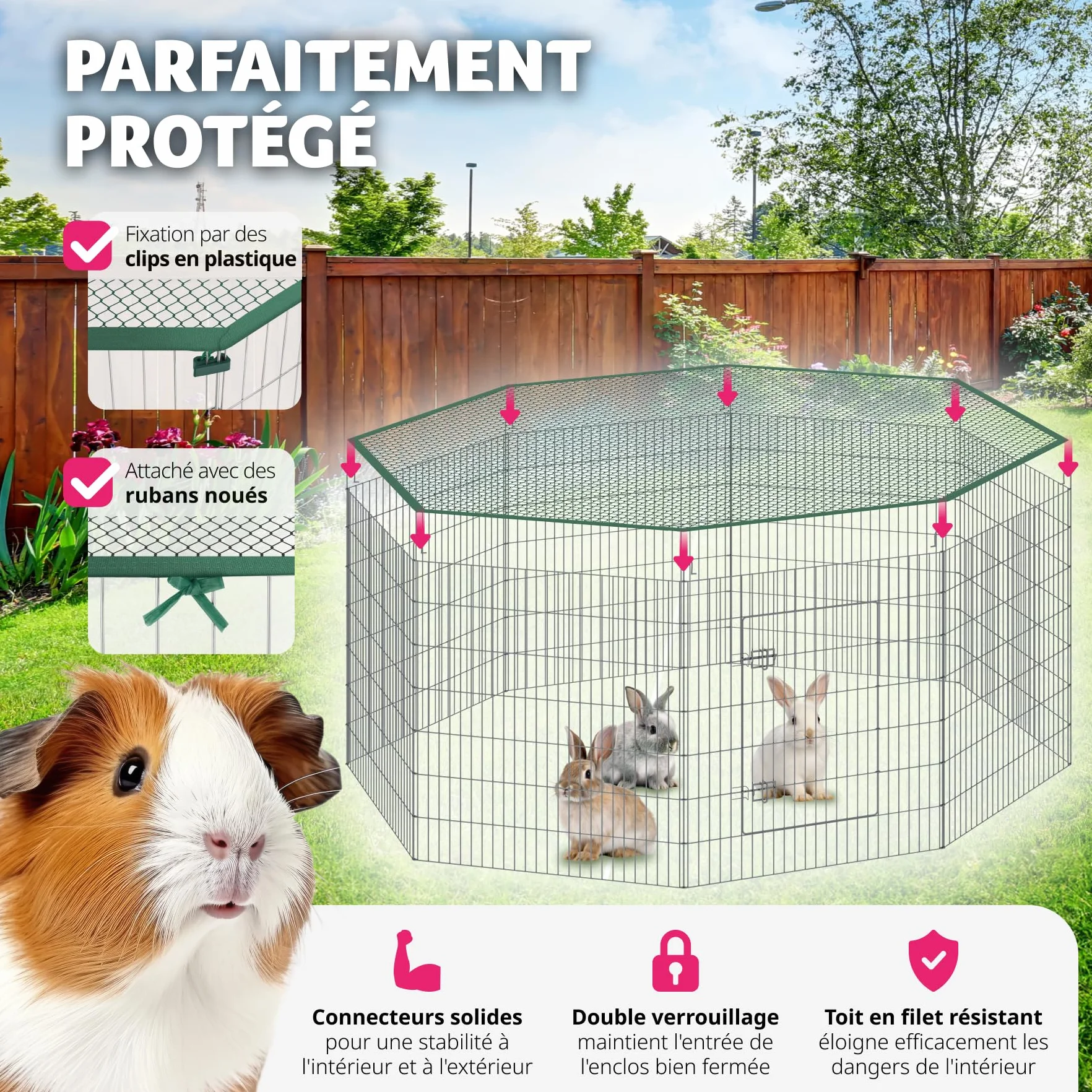 Tectake Parc pour Chien 8 pièces Grille, Porte Sécurité Double Fermeture, Clôture Extensible 204x204x93 cm