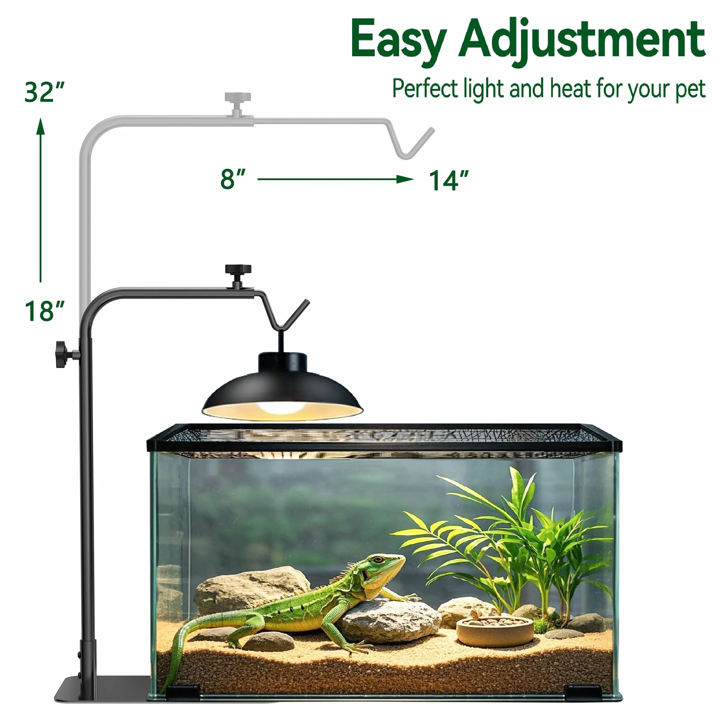 Support lampe chauffante reptiles réglable 45,7–81,3 cm base lourde pour terrarium