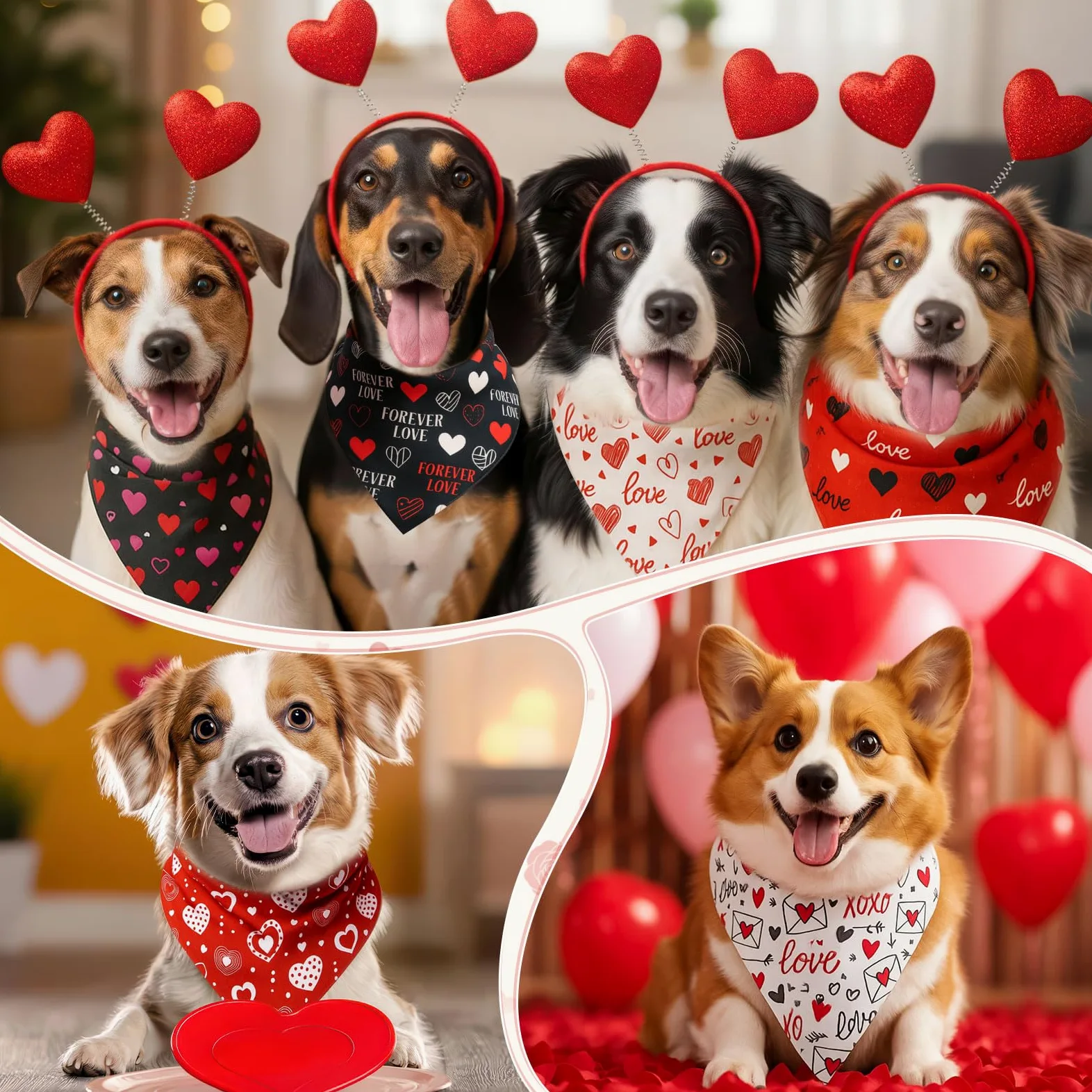 Shyyween Lot de 100 bandanas souples réglables pour la Saint-Valentin pour chiens de petite, moyenne et grande taille (65,6 x 45 x 45 cm)