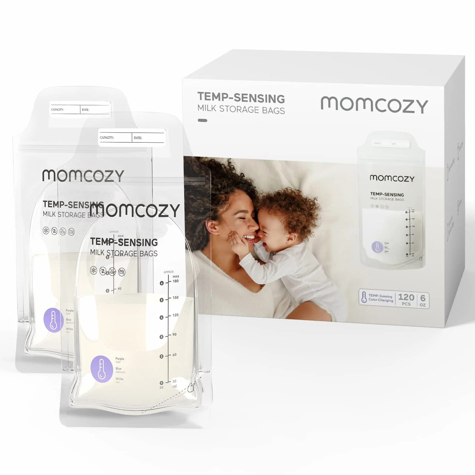 Momcozy Sachets de Congélation Lait Maternel 180mL Lot de 120 Poches Stériles Double Fermeture Étanche