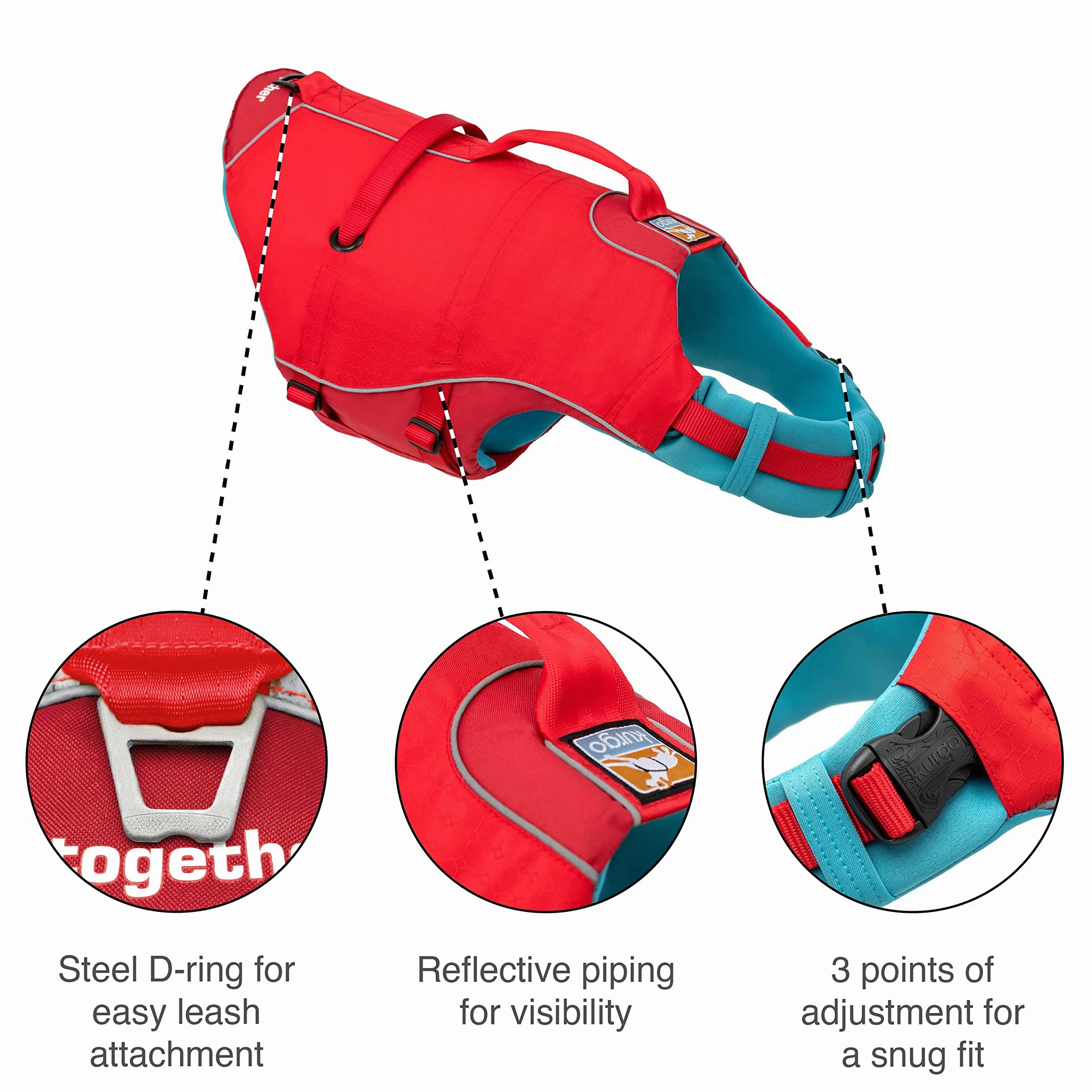 Kurgo Surf n' Turf Gilet de Sauvetage pour Chien, Gilet de Sauvetage pour la Natation et Le Bateau, Gilet de Sauvetage pour Chien avec poignée de Sauvetage et Accents réfléchissants, Lavable en