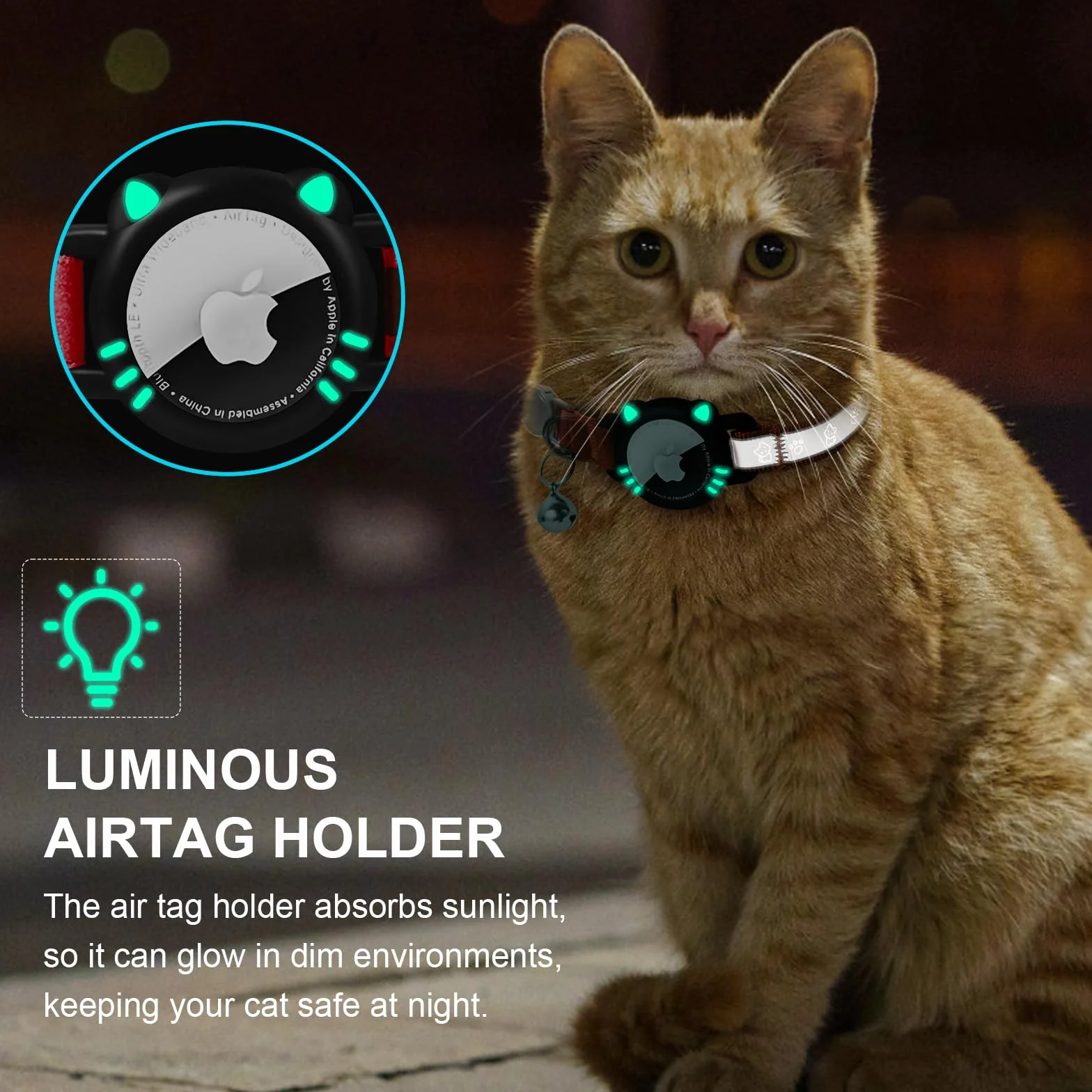 Collier Chat Réfléchissant Compatible Airtag Apple, Boucle Sécurité Anti étranglement pour Chaton
