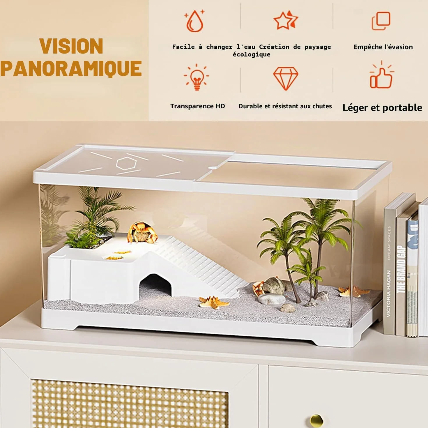 Aquarium de Tortue avec Plate-Forme de Bronzage et Drainage de Fond, réservoir de 20" x 9.5" x 9.5", pour Tortue juvénile, Reptiles