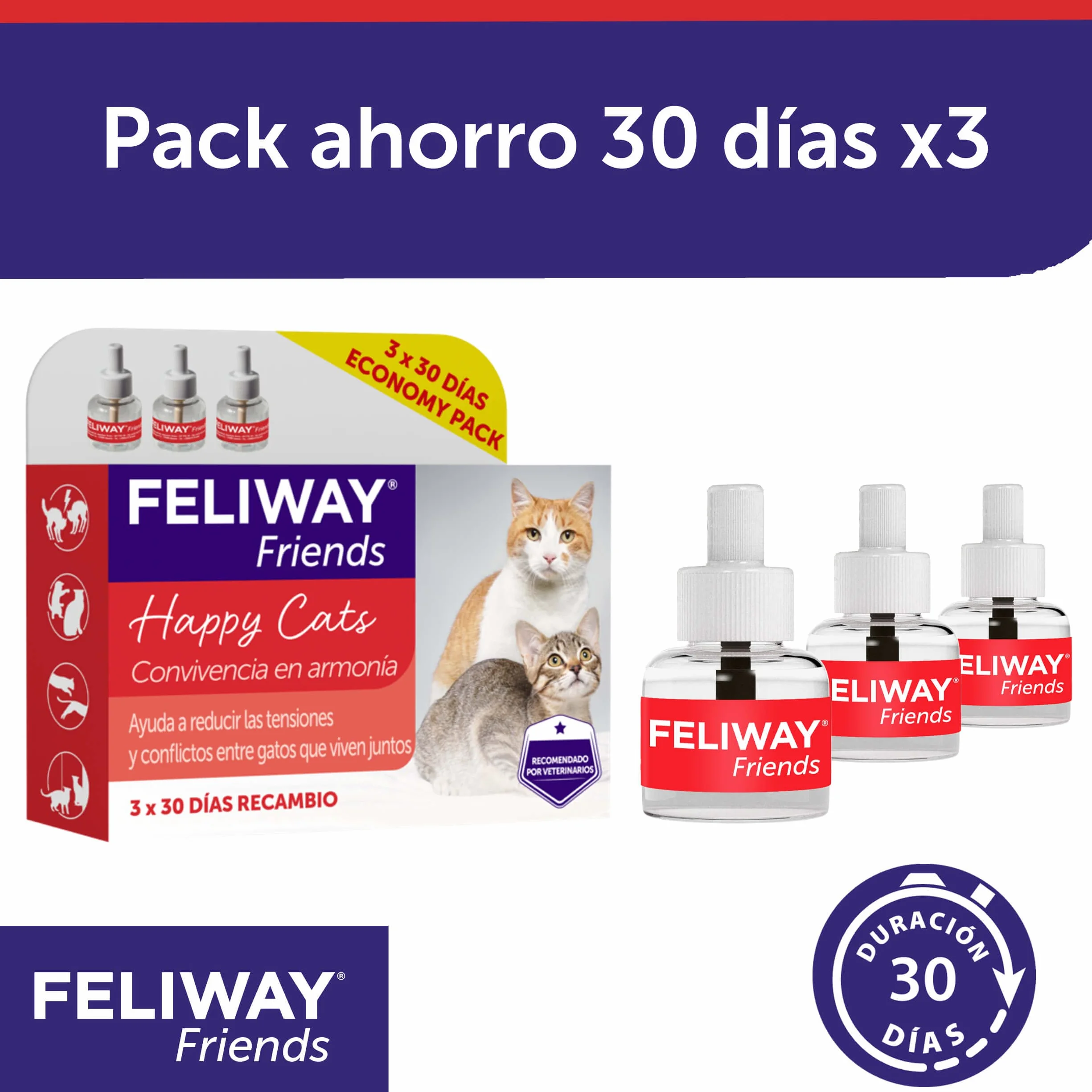 FELIWAY Friends Pack 3 Recharges Réduit Conflits Tensions Bagarres Chats Scientifiquement Prouvé 3x30 Jours