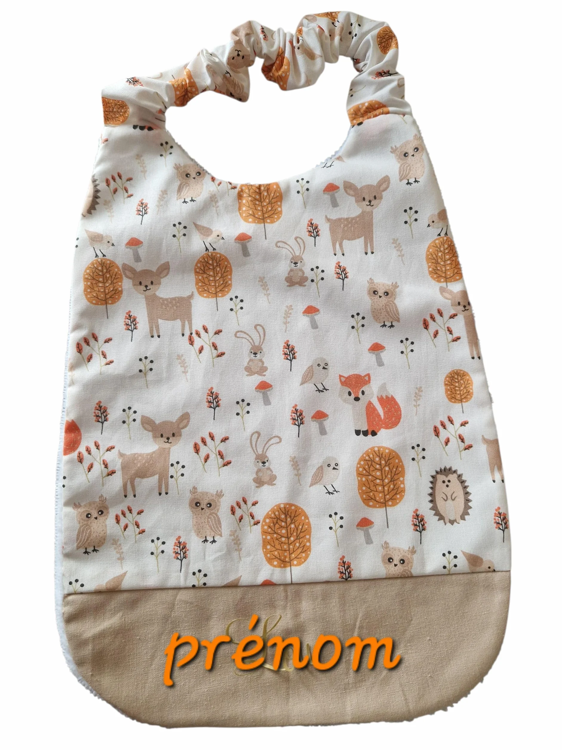 Bavoir bébé enfant élastique personnalisé savane diversification serviette cantine