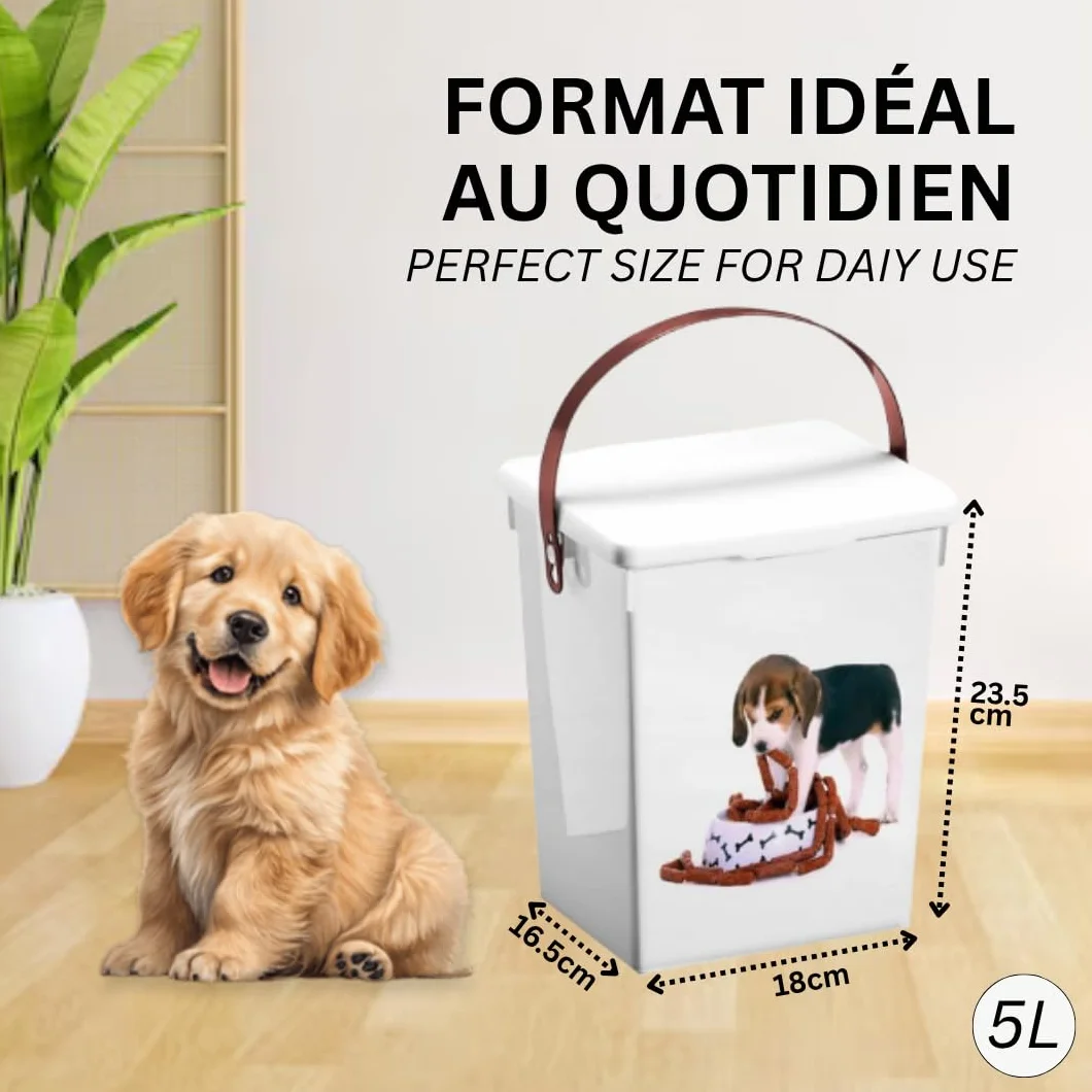 Boîte à Croquettes 5L Hermétique pour Chien et Chat – Stockage Optimal, Design Animalier