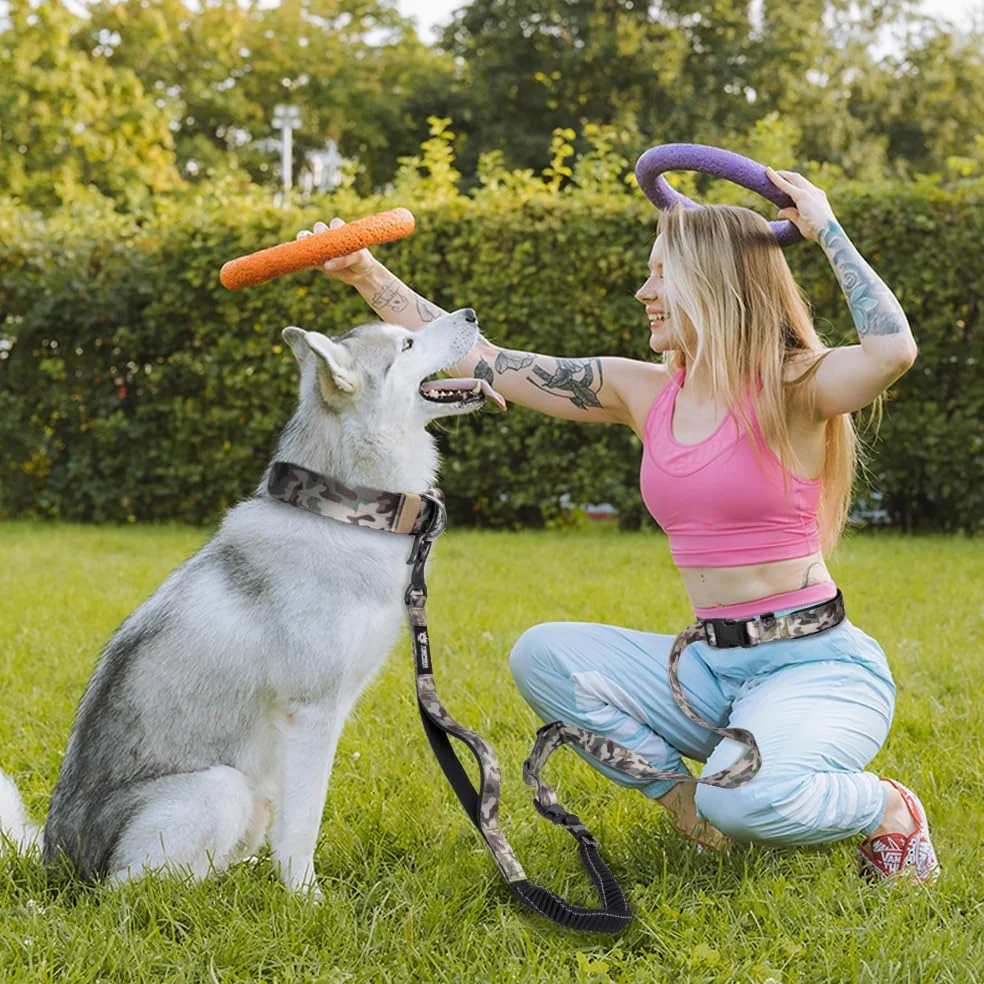 TSPRO Laisse mains libres pour chien pour la marche, la course à pied, avec ceinture de sécurité de voiture, laisse élastique absorbant les chocs avec poignée rembourrée (vert)