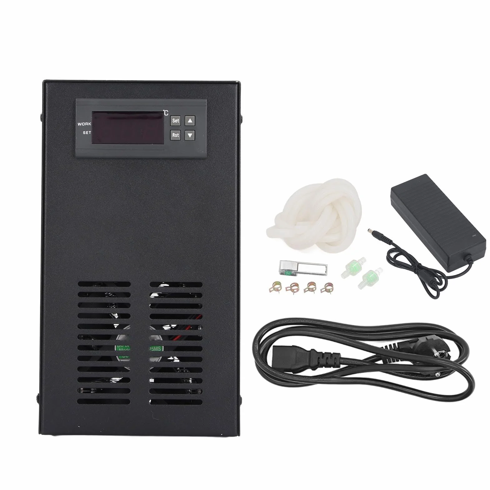 Refroidisseur d'eau Système de Refroidissement Silencieux 70W pour Aquarium Eau Douce et Salée R134a adapté aux Crevettes Coralliennes (Prise UE)