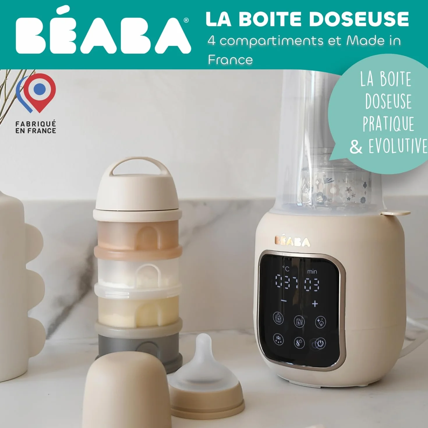BÉABA Boite doseuse de lait en poudre empilable 4 compartiments hermétique