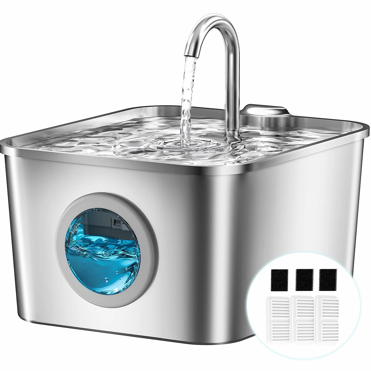 Fontaine à Eau Chat INOX 2,6L Acier Inoxydable Automatique Silencieuse avec Système de Quadruple Filtration