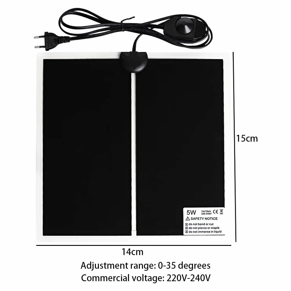 Tapis Chauffant pour Terrarium 15x14cm Reptile 5W 220-240V