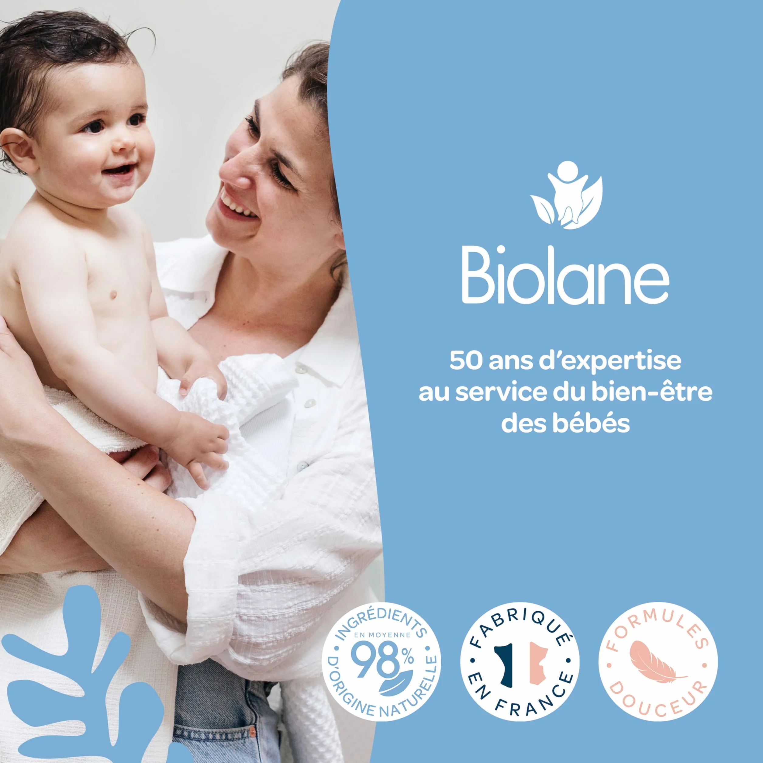 BIOLANE Gel douche bébé corps et cheveux 2 en 1 750ml 97% Origine Naturelle Peaux Sensibles Fabriqué en France