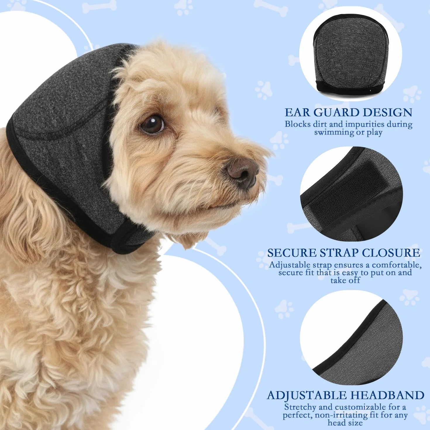 Protège-Oreilles Chien, Protection Auditive Anti-Bruit Réglable pour Petits et Moyens Chiens, Convient pour Toilettage, Bain, Orage et Feux d'artifice (Gris-S)