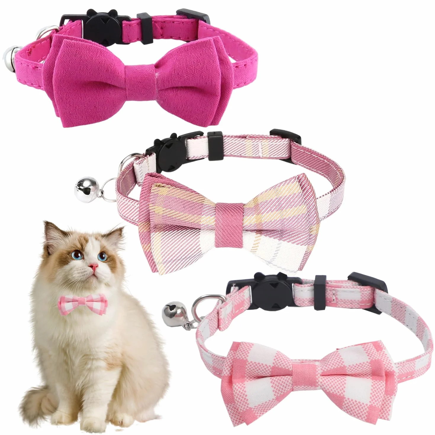 Collier À Nœud Réglable pour Chat Mignon avec Cloche, 3 Pièces