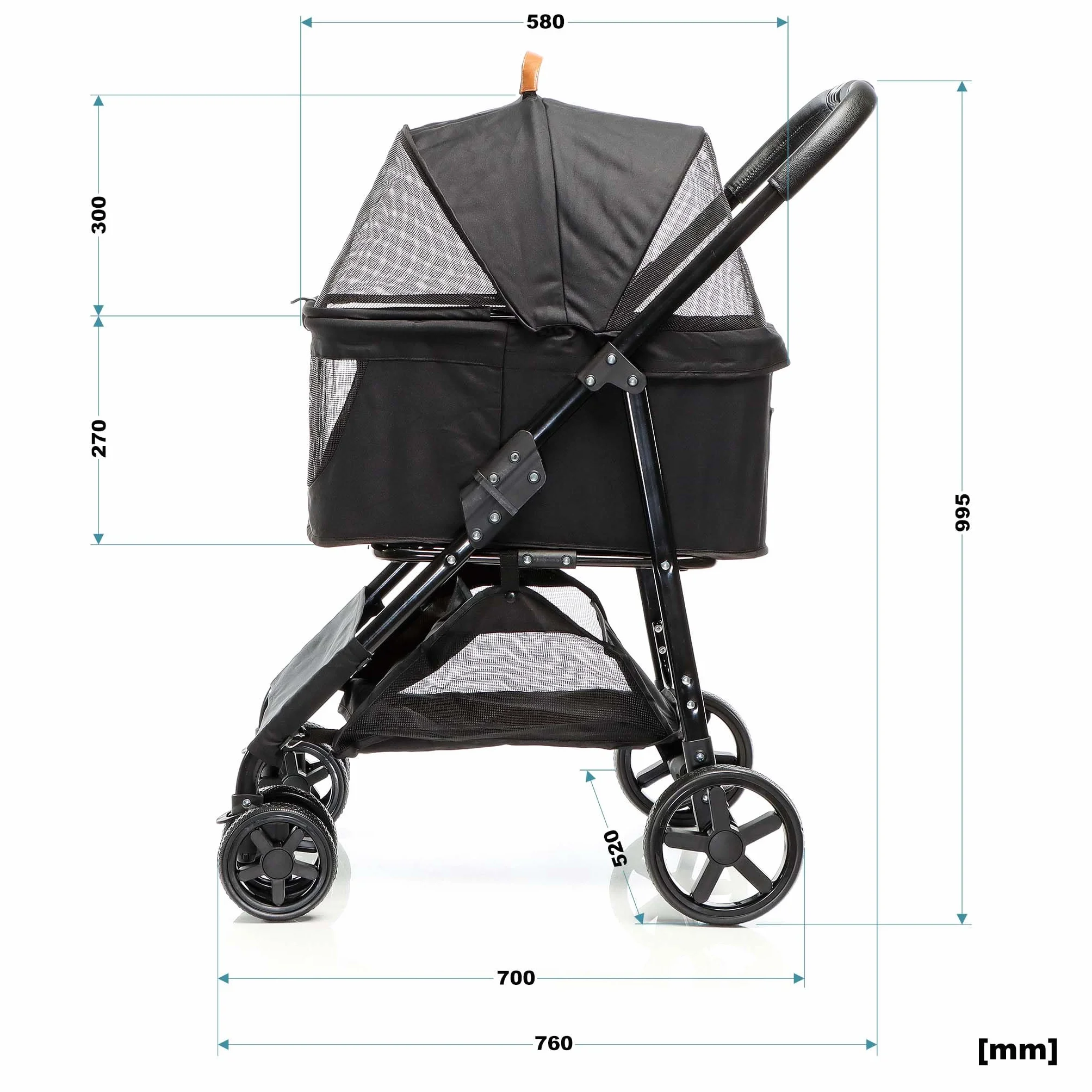 Fudajo Poussette pliable pour chiens et chats 2 en 1 – Capacité max. 20 kg – Noire – Acier et EVA – Buggy Chariot petits animaux