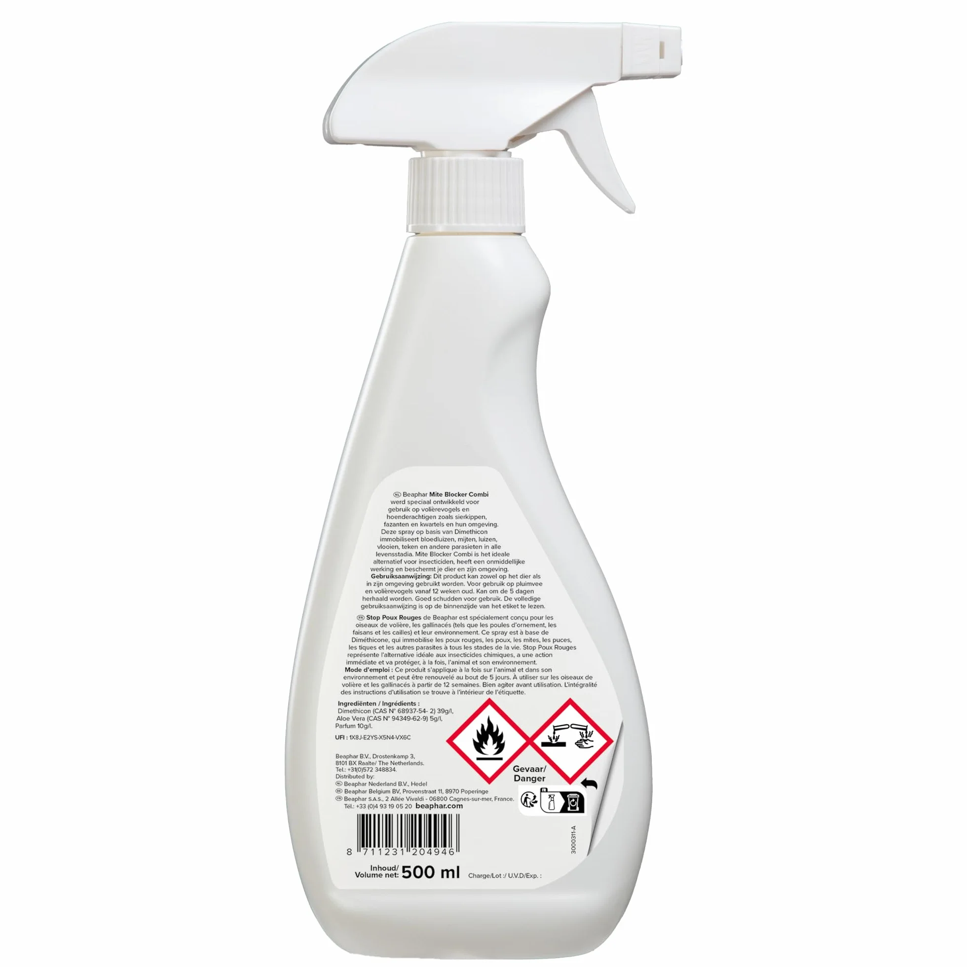 Beaphar Spray Stop poux Rouges 500ml – Immobilise les poux rouges et parasites mécaniquement