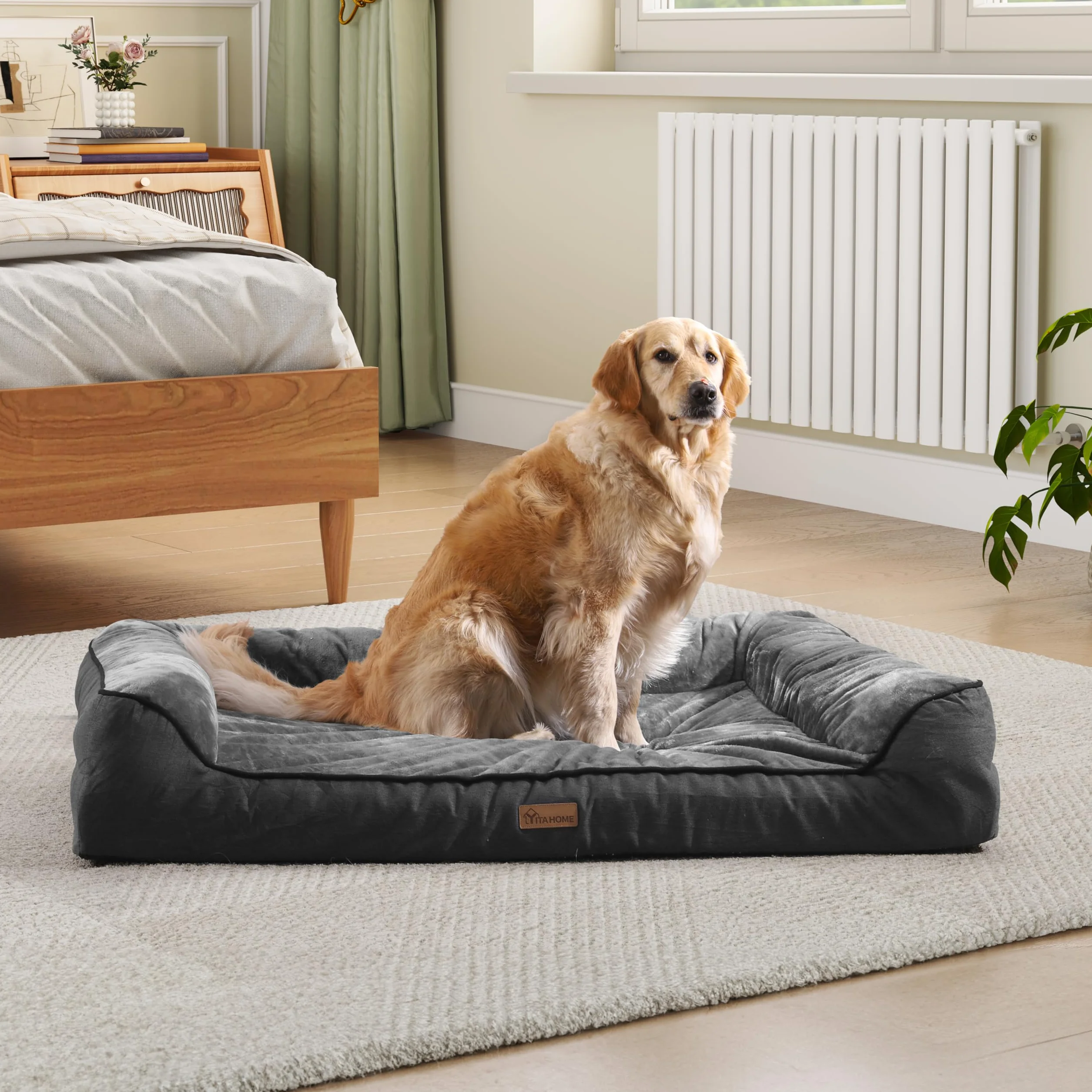 YITAHOME Panier Orthopédique pour Chien, Coussin Déhoussable Lavable, Lit Chien 135x107cm, Noir