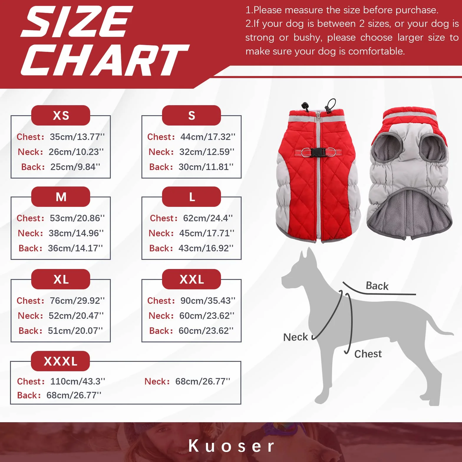 Kuoser Manteau d'hiver Imperméable pour Chien avec Col en Fourrure Gilet Réfléchissant