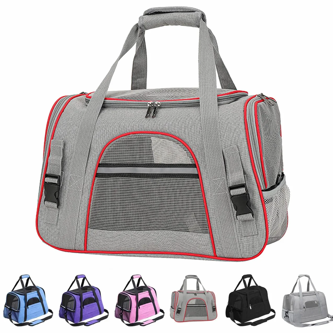 Sac Transport Chat Pliable Cage Transport Chat Matelas Amovible Gris Rouge
