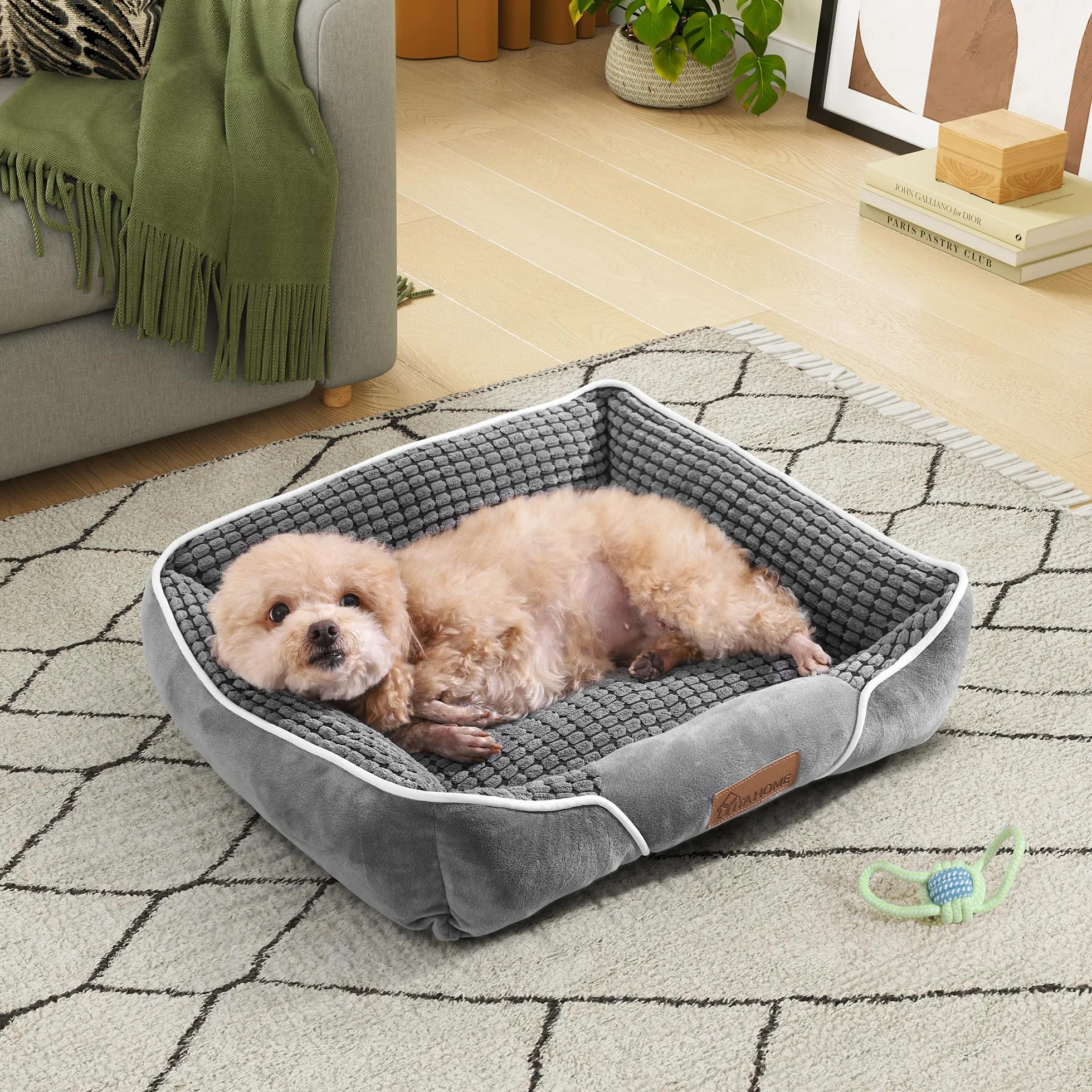 YITAHOME Panier Orthopédique pour Chien 51x48cm Gris Matelas Lavable