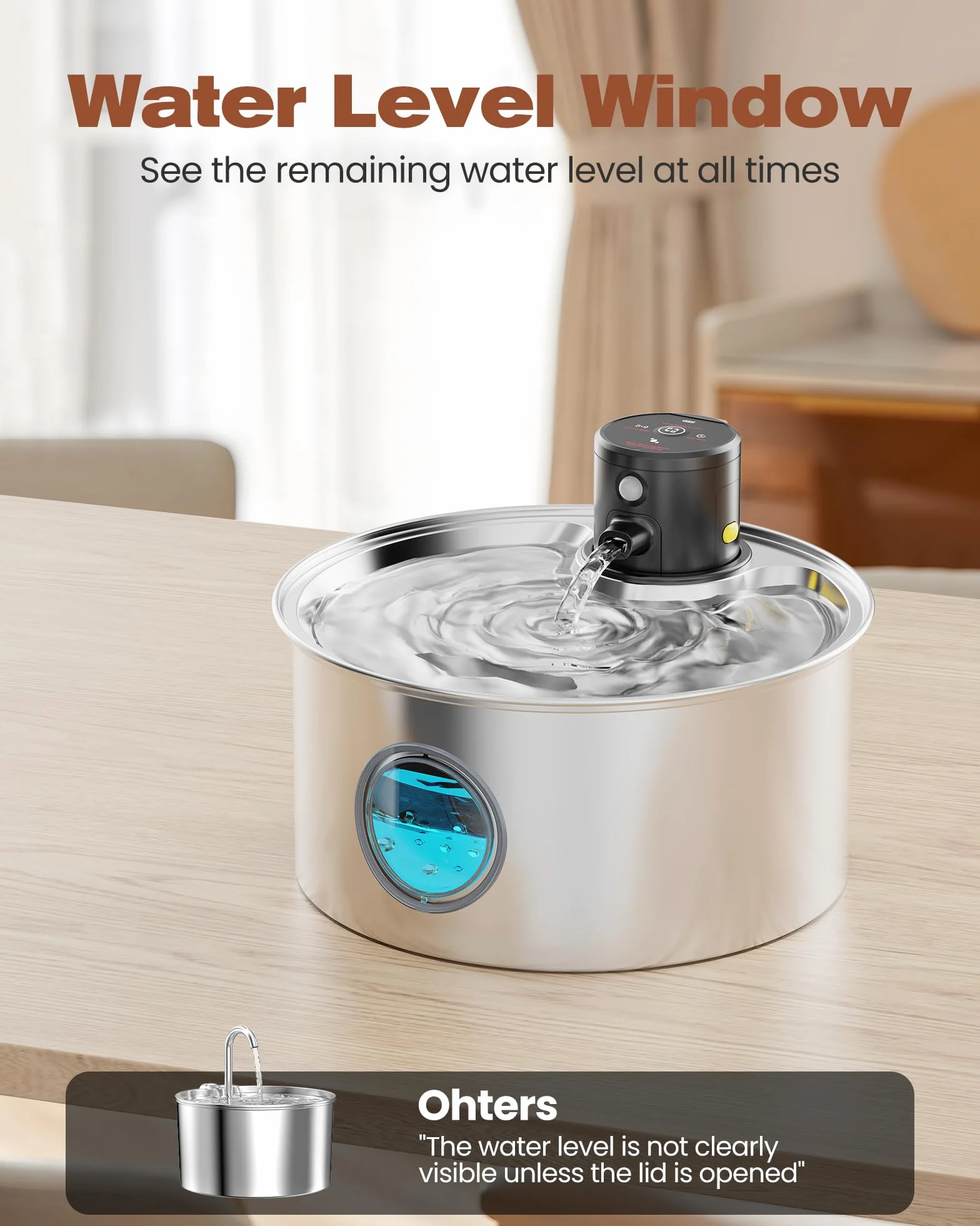 Fontaine à Eau Chat sans Fil INOX 3,2L Automatique avec Filtres
