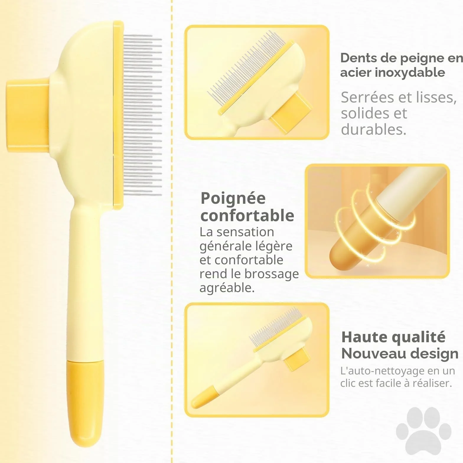 Brosse Fellblitz pour chat, peigne autonettoyant anti-puces avec bouton de déclenchement