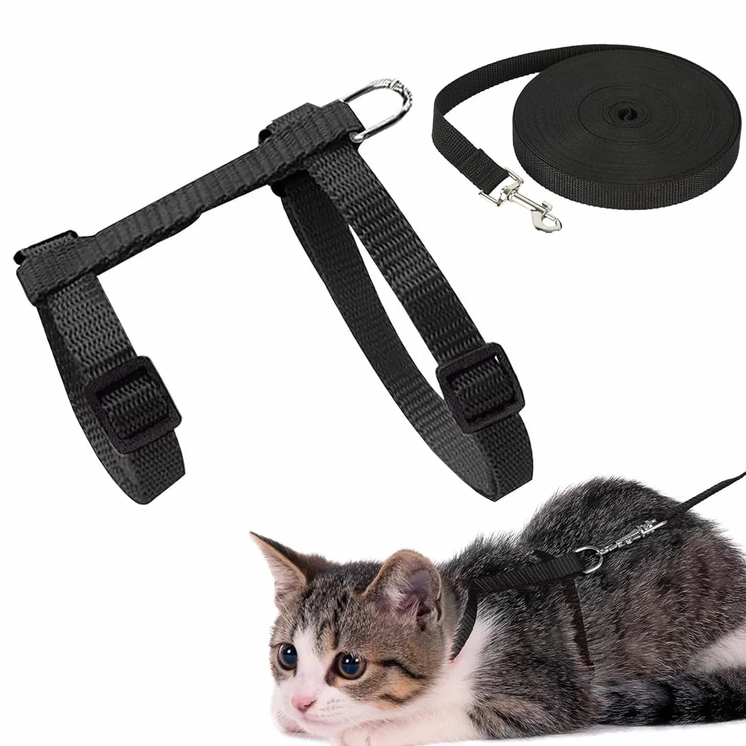 Harnais pour chats réglable noir 120x1cm, harnais et laisse anti-fuite pour chaton petits animaux