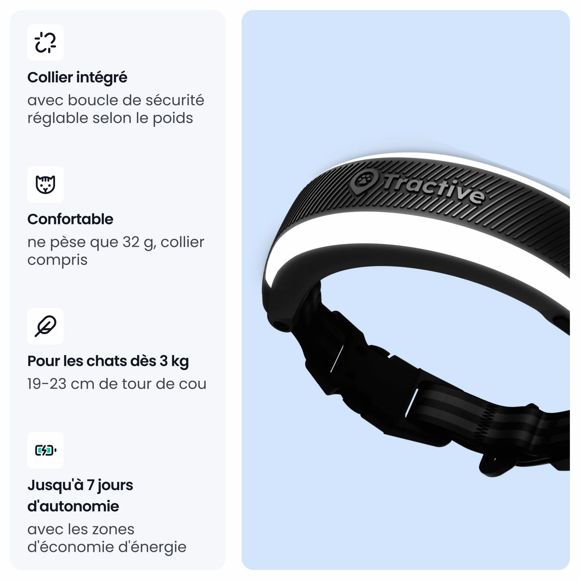Tractive Collier GPS Chat Connecté Mini Édition 2026 Noir Localisation Directe Alertes Santé