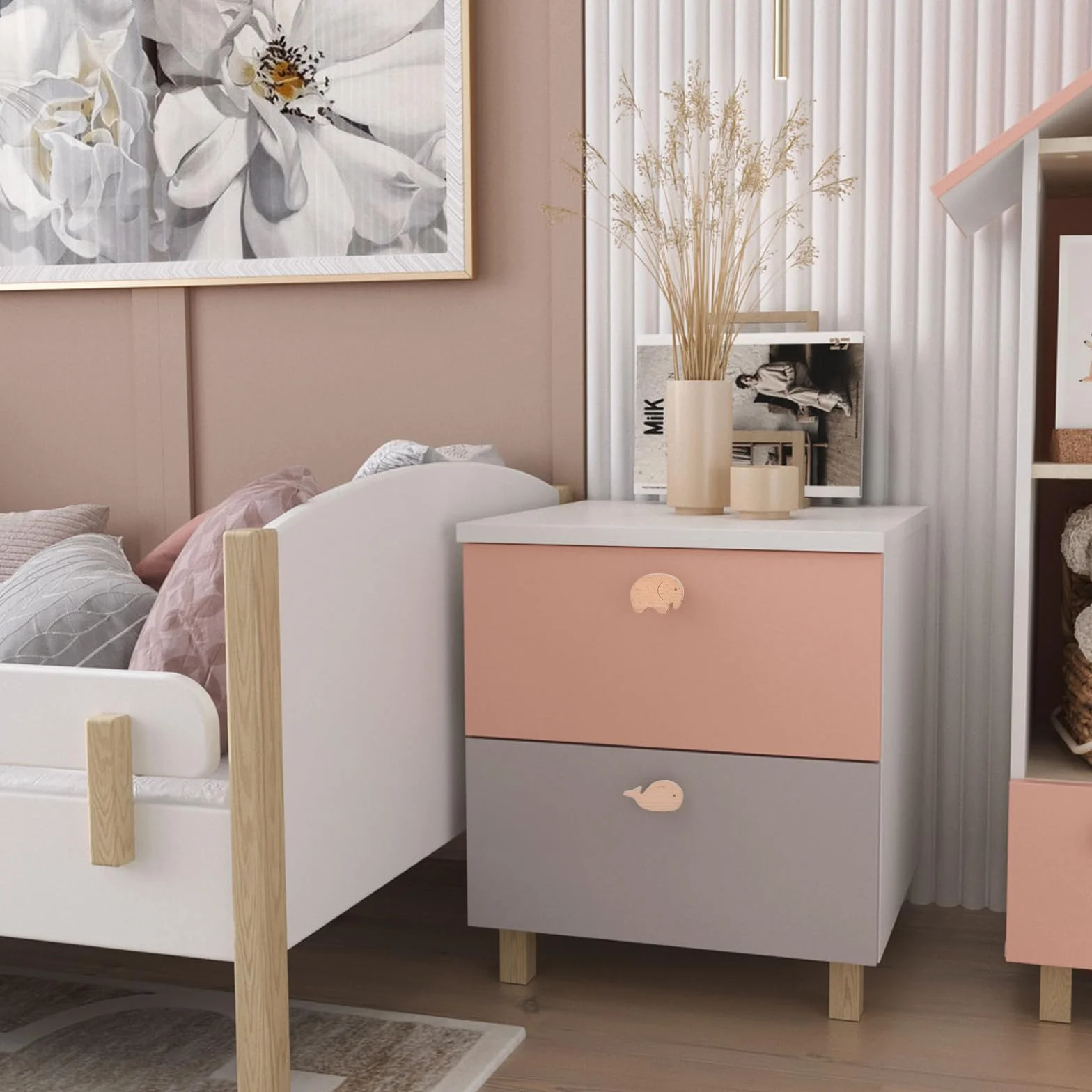 Poignées de tiroir en bois forme animal lot de 12 avec vis chambre enfant