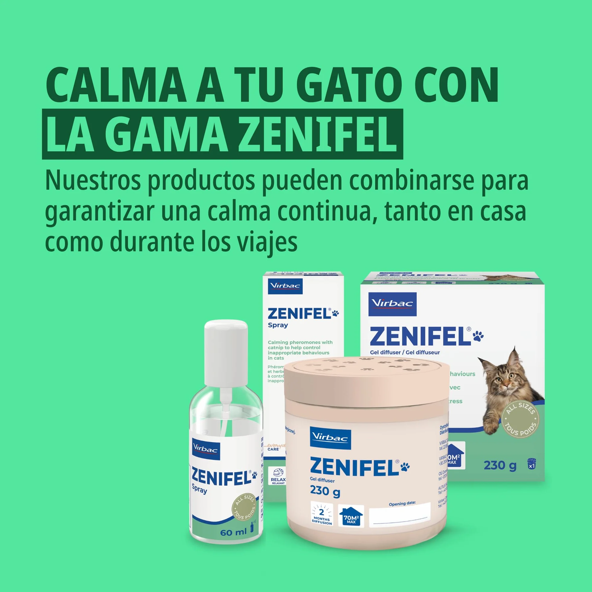 Virbac Zenifel Spray Apaisant Chat 60ml - Spray à Base de Phéromones Apaisantes et Herbe à Chat