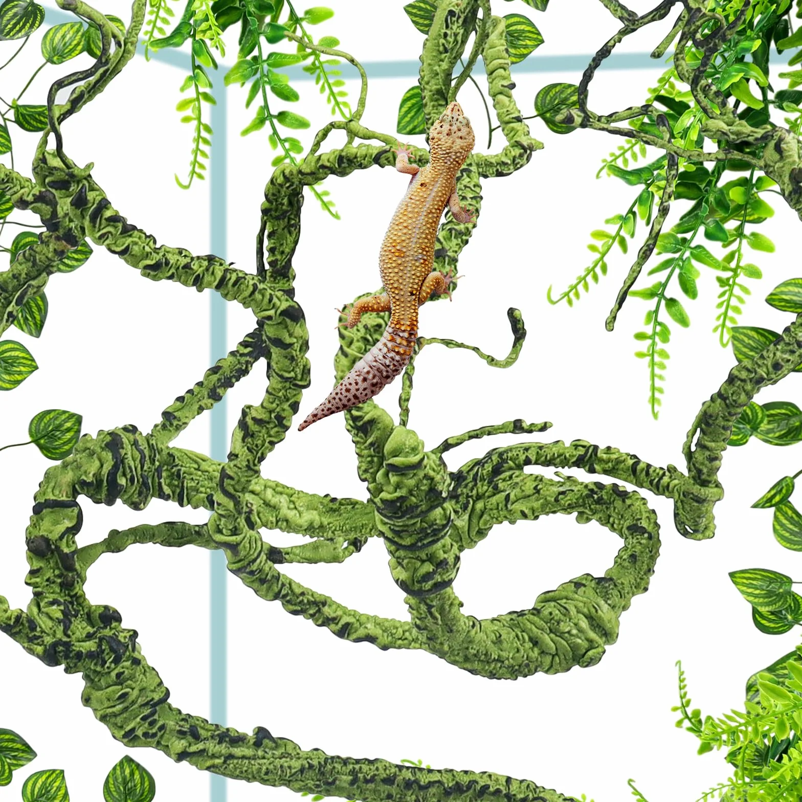 QUOZUO Accessoires pour aquarium de dragon barbu, terrarium à suspendre, feuilles artificielles pour reptiles