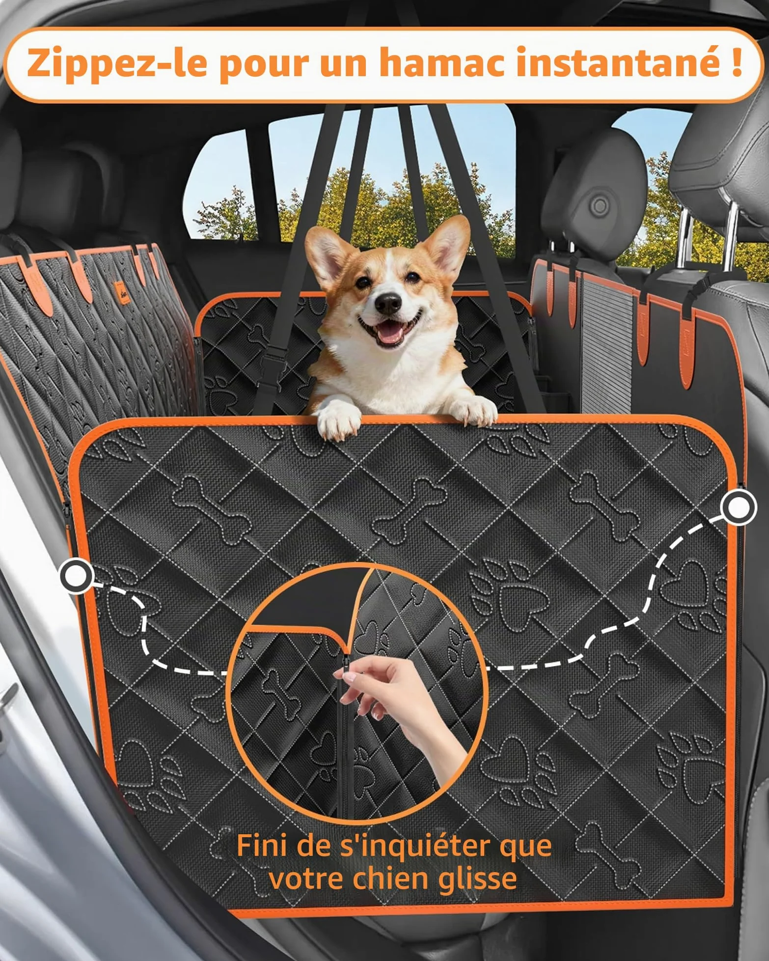 Fond Rigide Protection Voiture Chien Extension Housse Voiture Chien Aux Rayures Imperméable Protection Voiture Chien Siege Arriere avec Ceinture Convient à la Plupart des Voitures SUV Camions