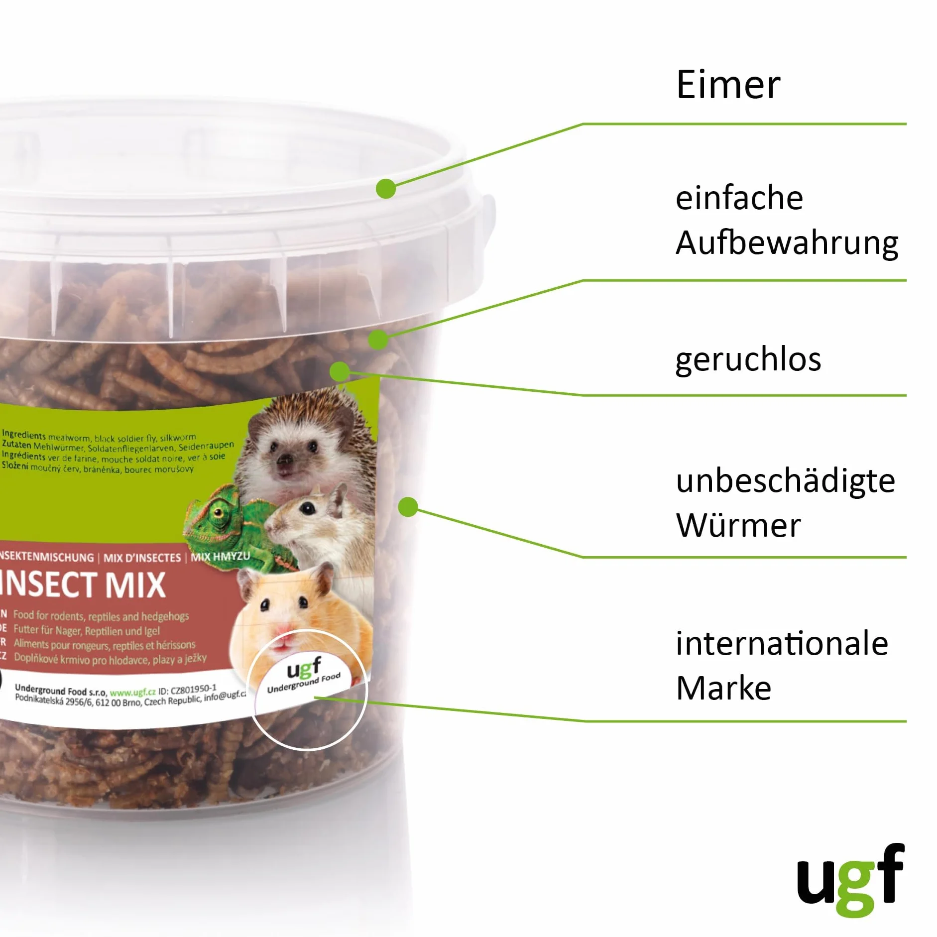UGF Mélange pour Insectes 80g Seau 500ML Nourriture pour hérissons gerbilles Hamsters Rats lézards