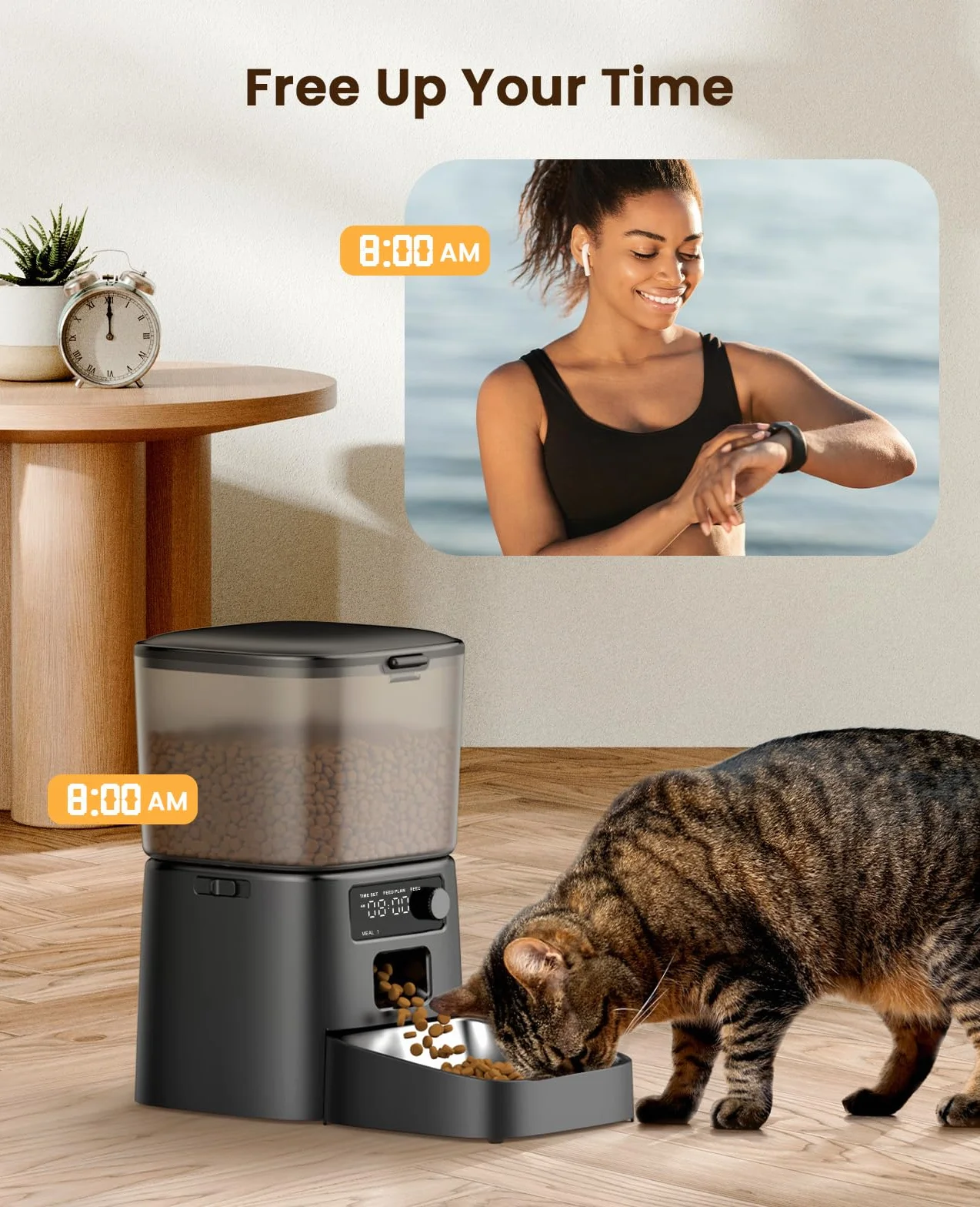Oneisall Distributeur Croquettes Chat Automatique 3.5L, Mangeoire Nourriture pour Chien 1-6 Repas