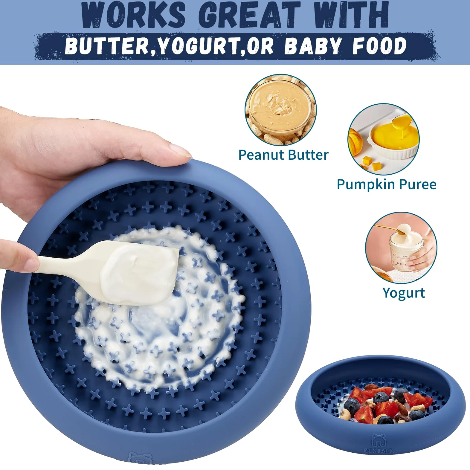 Gamelle à lécher pour chien - Soulage l'anxiété - Distributeur de friandises - Antidérapant - Silicone sans BPA - Passe au lave-vaisselle