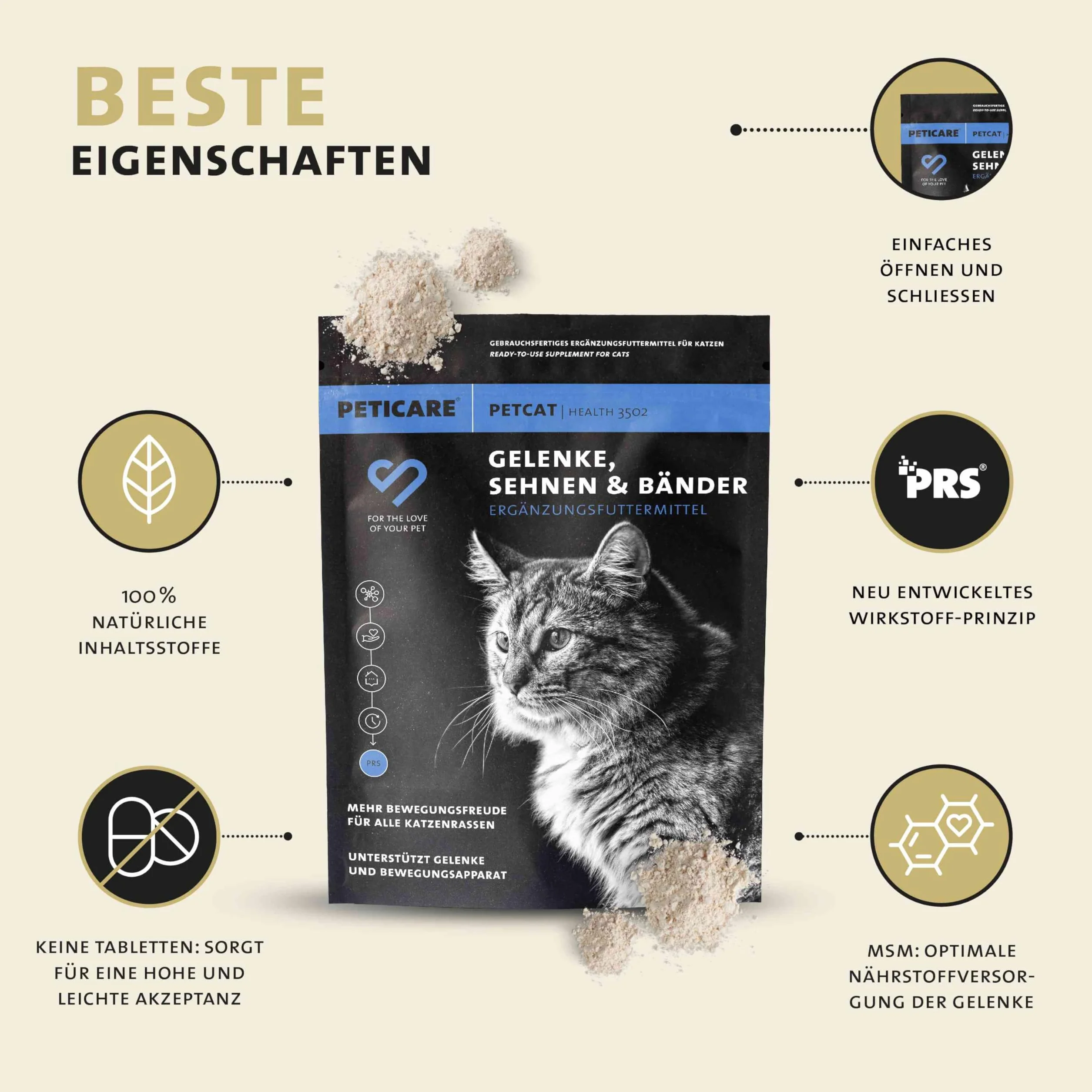 Peticare articulations arthrose Poudre pour Chats MSM collagène complément Alimentaire Naturel