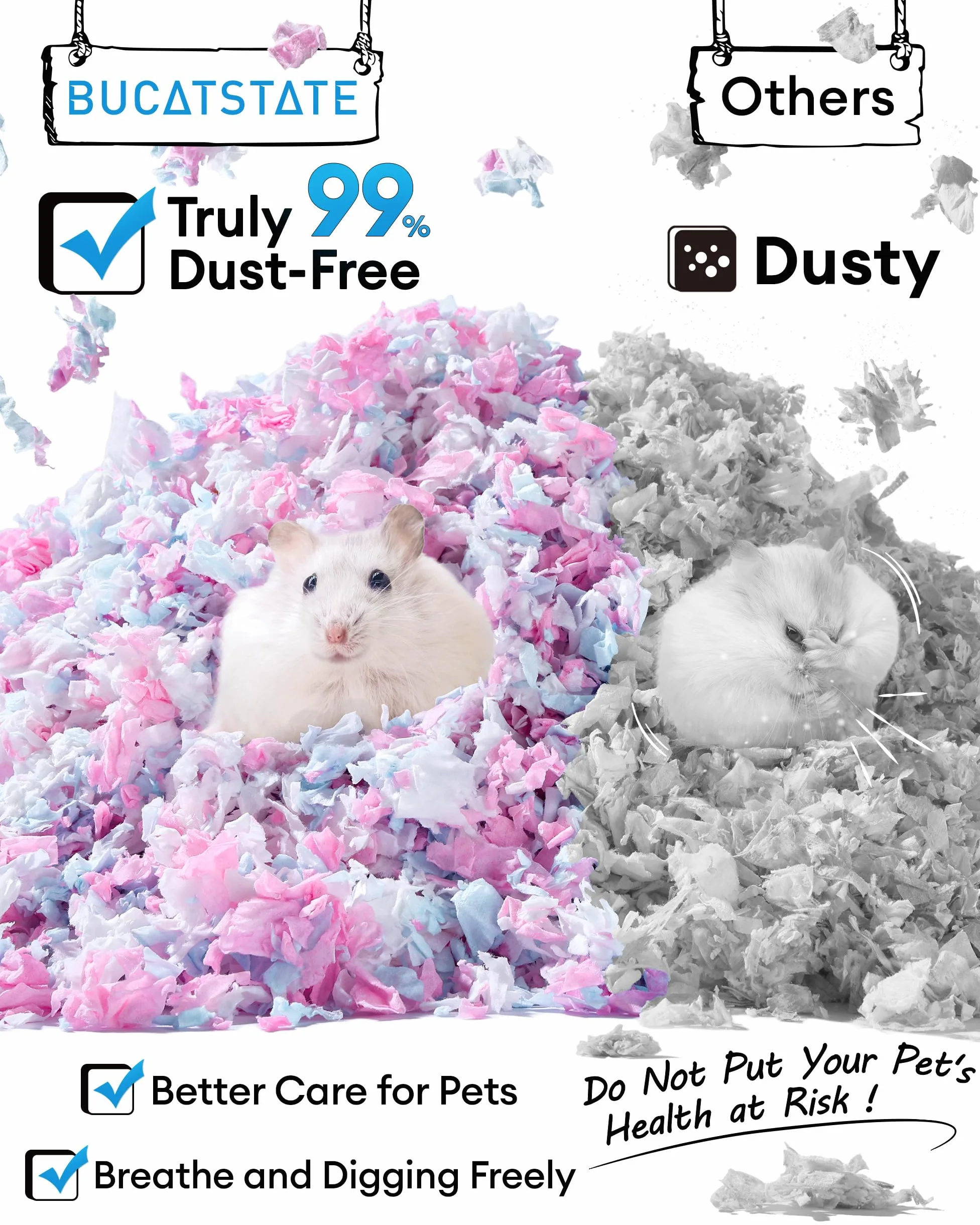 BUCATSTATE Litière en papier pour hamster - 70 l - Particulièrement absorbante et 99,9 % sans poussière - Pour cochons d'Inde, lapins, animaux domestiques, souris, gerbilles, rongeurs